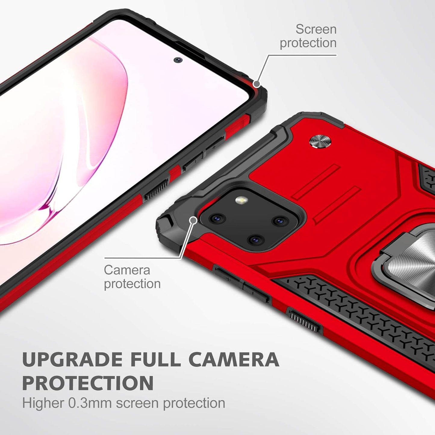 Asuwish Phone Case for Samsung Galaxy Note 10 Lite with Tempered Glass Screen Protector Cover and Ring Holder Stand Slim Hybrid Protective Kickstand Cell Accessories A81 M60S N770F Women Men Red