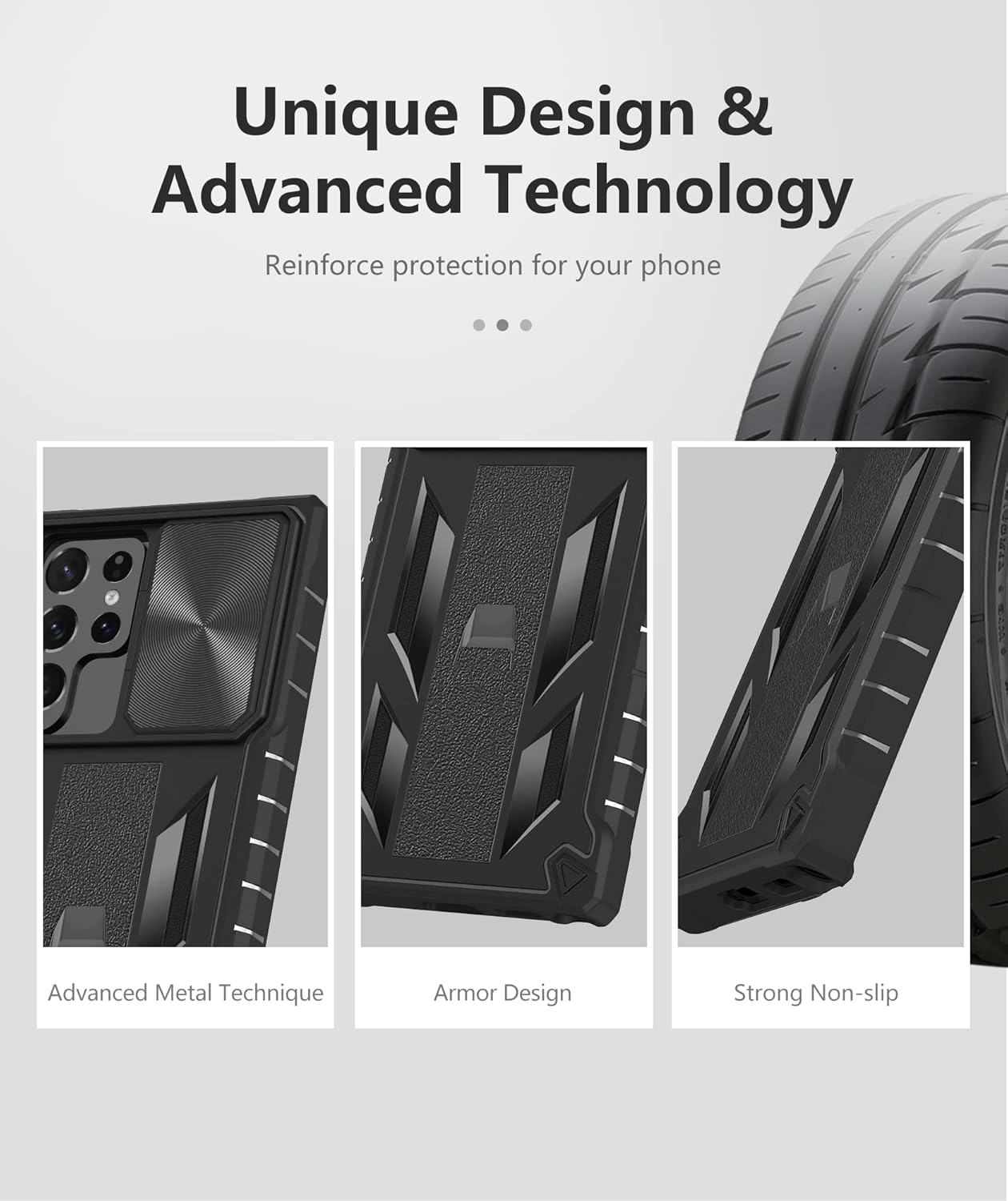 Case for Samsung Galaxy S22 Ultra 5G: Military Grade Drop Proof Rugged Protective Phone Cover with Built-in Kickstand & Slide |Shockproof Bumper Protection Textured Matte 6.8 Inch-Black