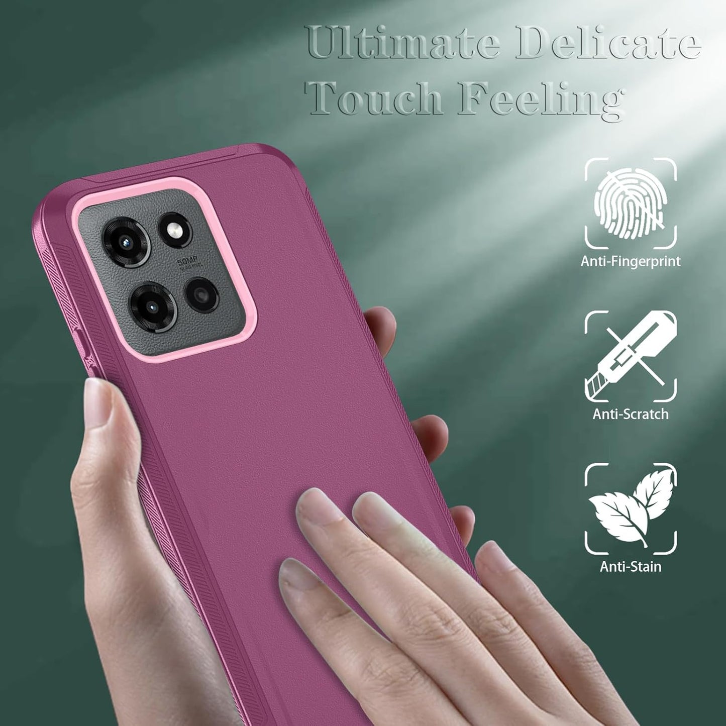 Qinmay Phone Case for Motorola Moto G Stylus 5G 2025 Case with HD Screen Protector, Heavy Duty Shockproof & Cover Phone Case for Moto G Stylus 2025,WineRedPink