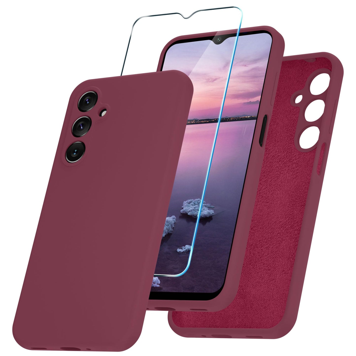 for Samsung Galaxy A15 5G Case, Silicone Phone Case with 1 Screen Protector, Soft Anti-Scratch Microfiber Lining, Full Body Shockproof Slim Cover, Lavender Purple