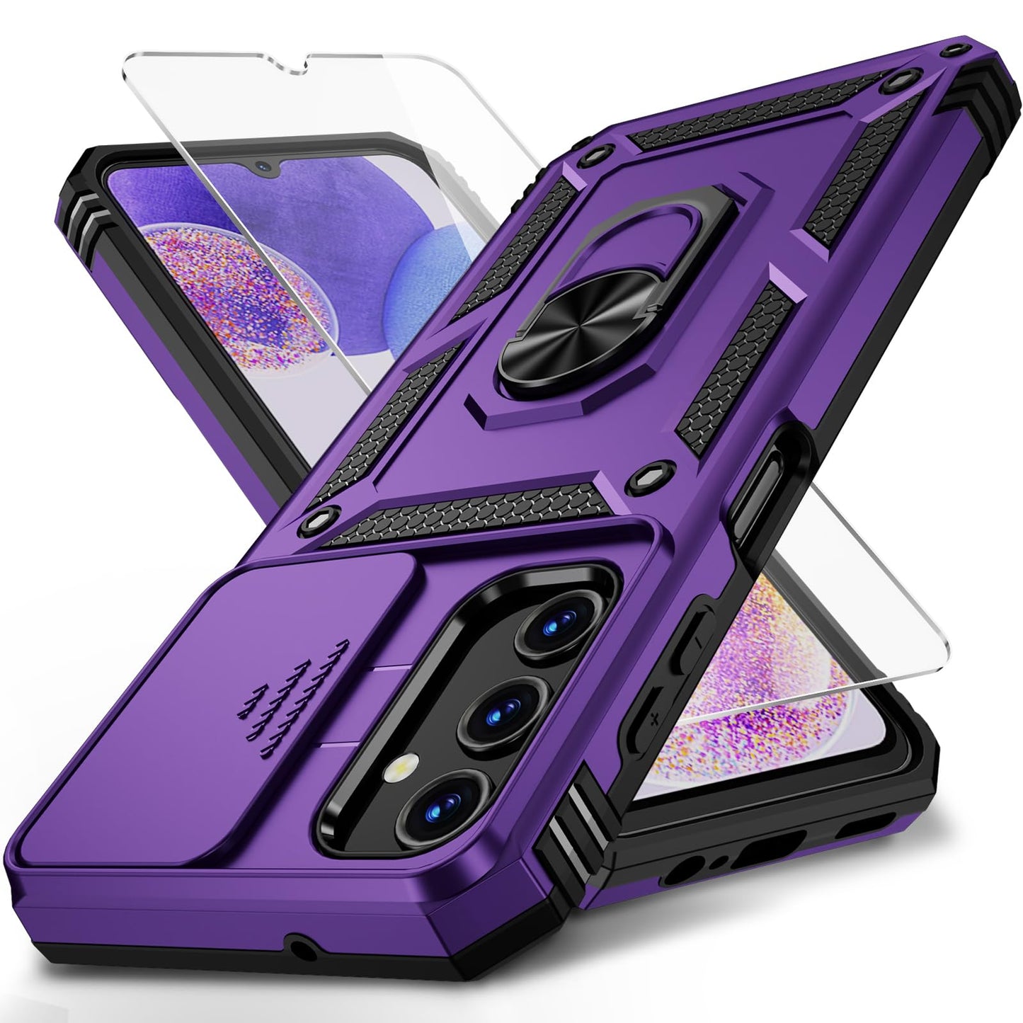 for Samsung Galaxy A13 5G Case, Galaxy A13 5G Phone Case,Slide Camera Cover HD Screen Protector Military Grade Magnetic Ring Holder Shockproof Kickstand Protective Case, Navy Blue
