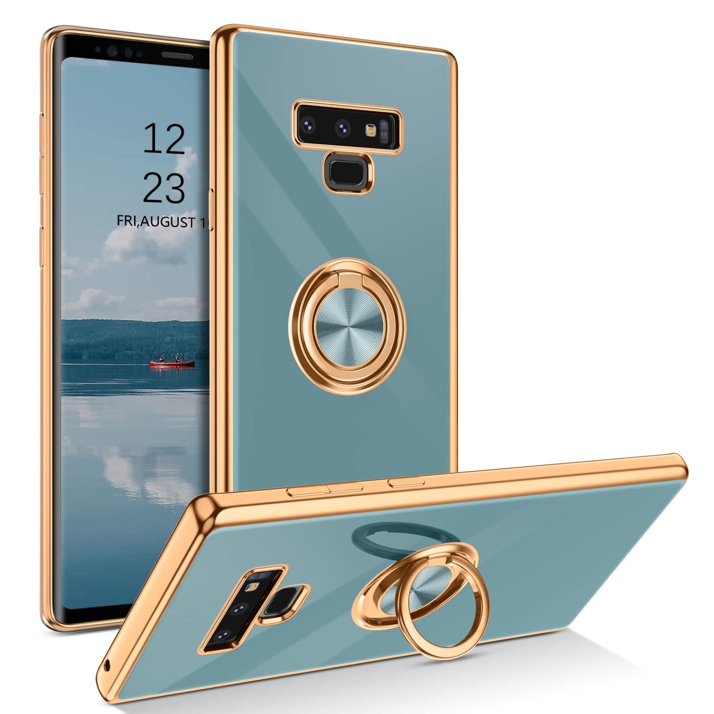 DUEDUE for Samsung Galaxy Note 9 Case with Ring Holder Kickstand 360 Degree Rotation Magnetic Car Finger Soft TPU Slim Cover Shockproof Protective Phone Case for Samsung Note 9 6.4 Inch, Black