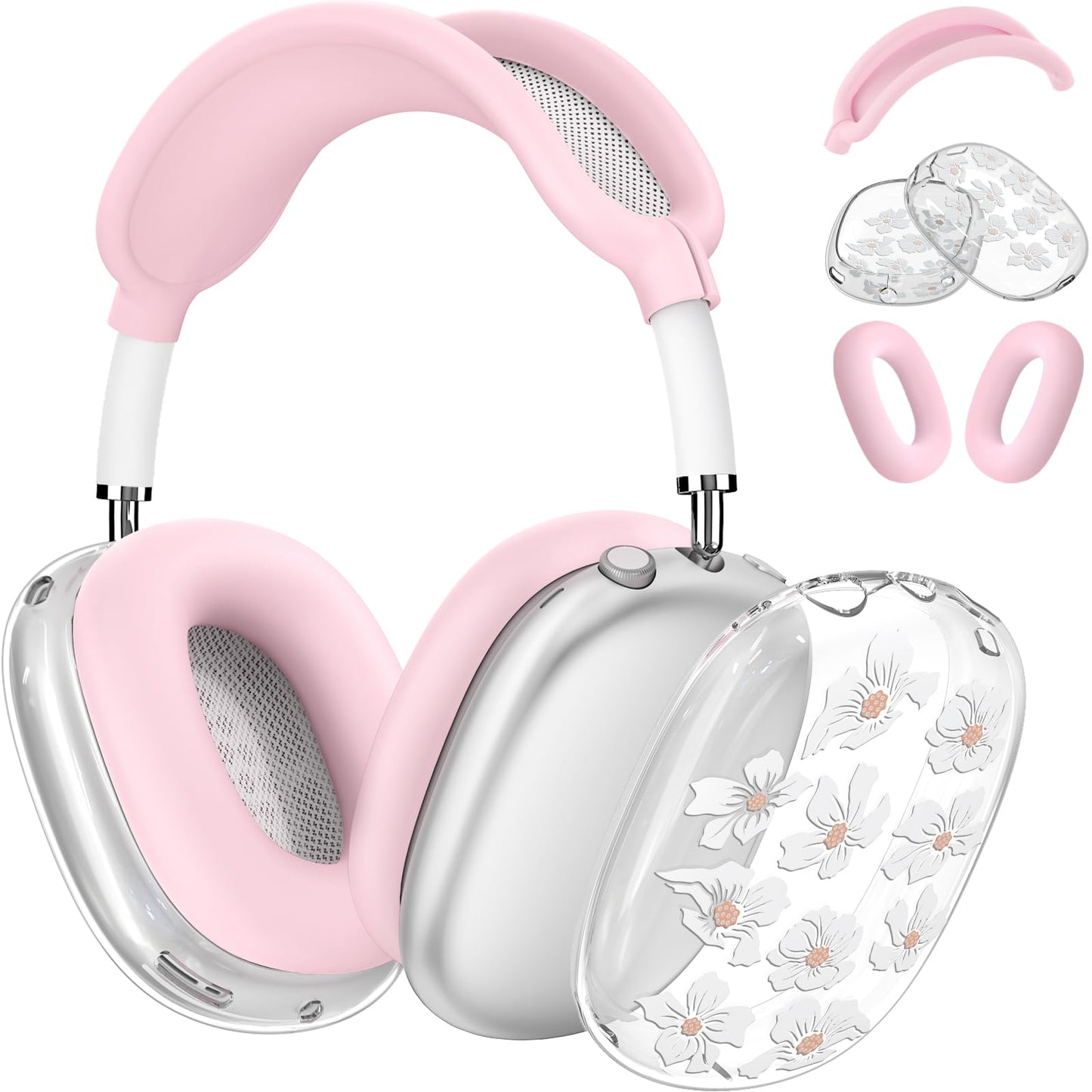 Silicone Cases for AirPods Max Headphones,Clear Flower Soft TPU Ear Cups Cover,Ear Pad Case Cover,Headband Cover for AirPod Max,Transparent Case for Apple AirPods Max USB-C(2024) for Women,Purple