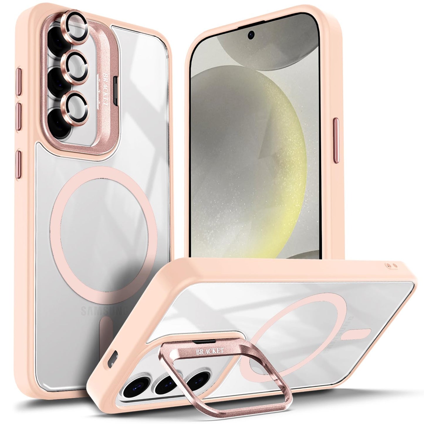 YZB Case Designed for Samsung Galaxy S24 Ultra Crystal Clear Back Cover Black | Magnetic Compatible with MagSafe, Built-in Stand, Camera Lens Protector, Anti-Yellowing, Scratch-Resistant