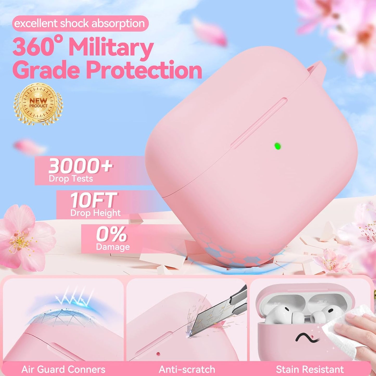 for AirPods Pro 3 Case 2025, Soft Silicone Case with Cleaner & Keychain for Women Girly, Compatible with Apple Airpods Pro 3rd Generation Cases Cover, Full Protection, Led Visible