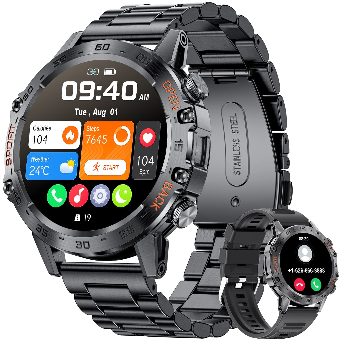 Military Smart Watch for Men(Answer/Dial Calls),100 Sports Modes, 5ATM Waterproof Fitness Watch with Heart Rate/SpO2/Blood Pressure for Android and iOS,1.39''HD DIY Screen Smartwatch Black