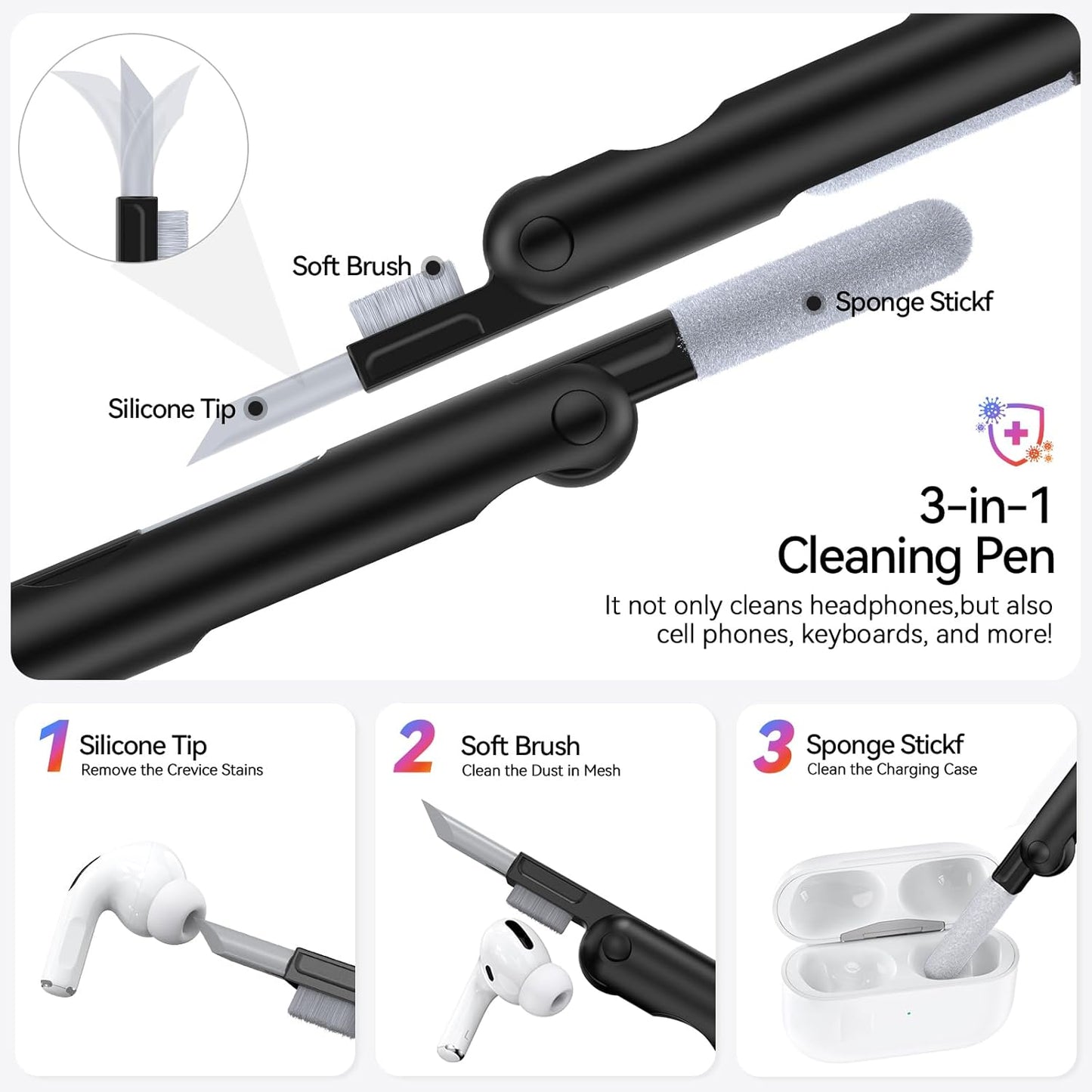 for AirPods Pro 3 Case (2025),Soft Silicone Protective Cover Compatible with Apple AirPods Pro 3rd Generation Case with Cleaning Kit for Women Men,Air pods Pro Accessories with Keychain,Black
