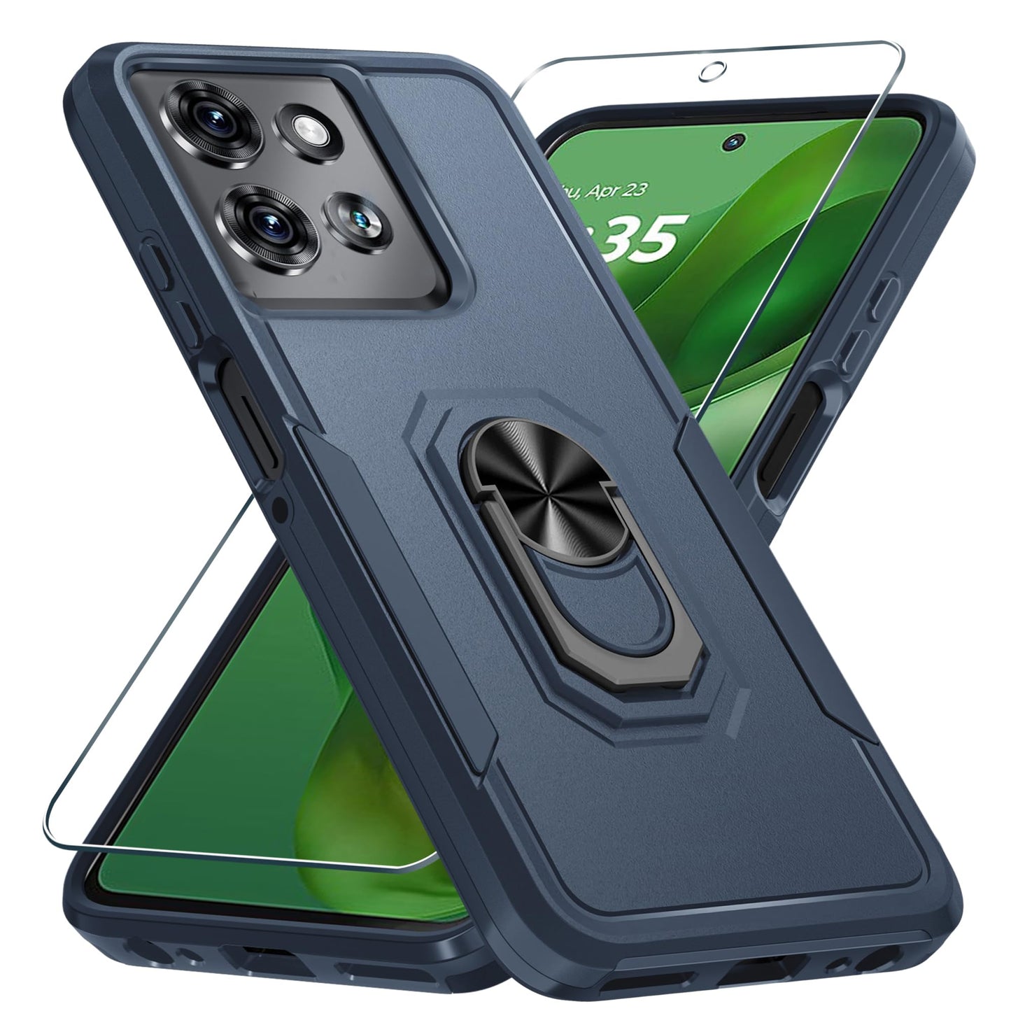 Janmitta for Motorola Moto G 2025 Case/Moto G 2026 Case with Screen Protector,Heavy Duty Shockproof Full Body Protective Cover Built in Rotatable Metal Holder for Moto-G-Play-2026,Black Matte