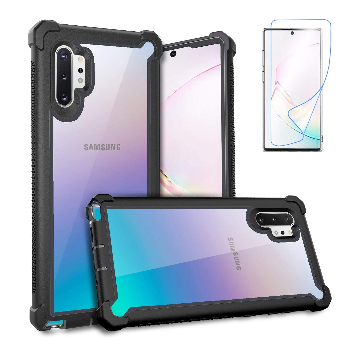 Case for Samsung Galaxy Note 10 Plus Case With Screen Protector, Full Body Protective Hybrid Dual layer Shockproof Acrylic Back Case Cover for Galaxy Note 10 Plus 5G 6.8 inch (Purple Light Blue)