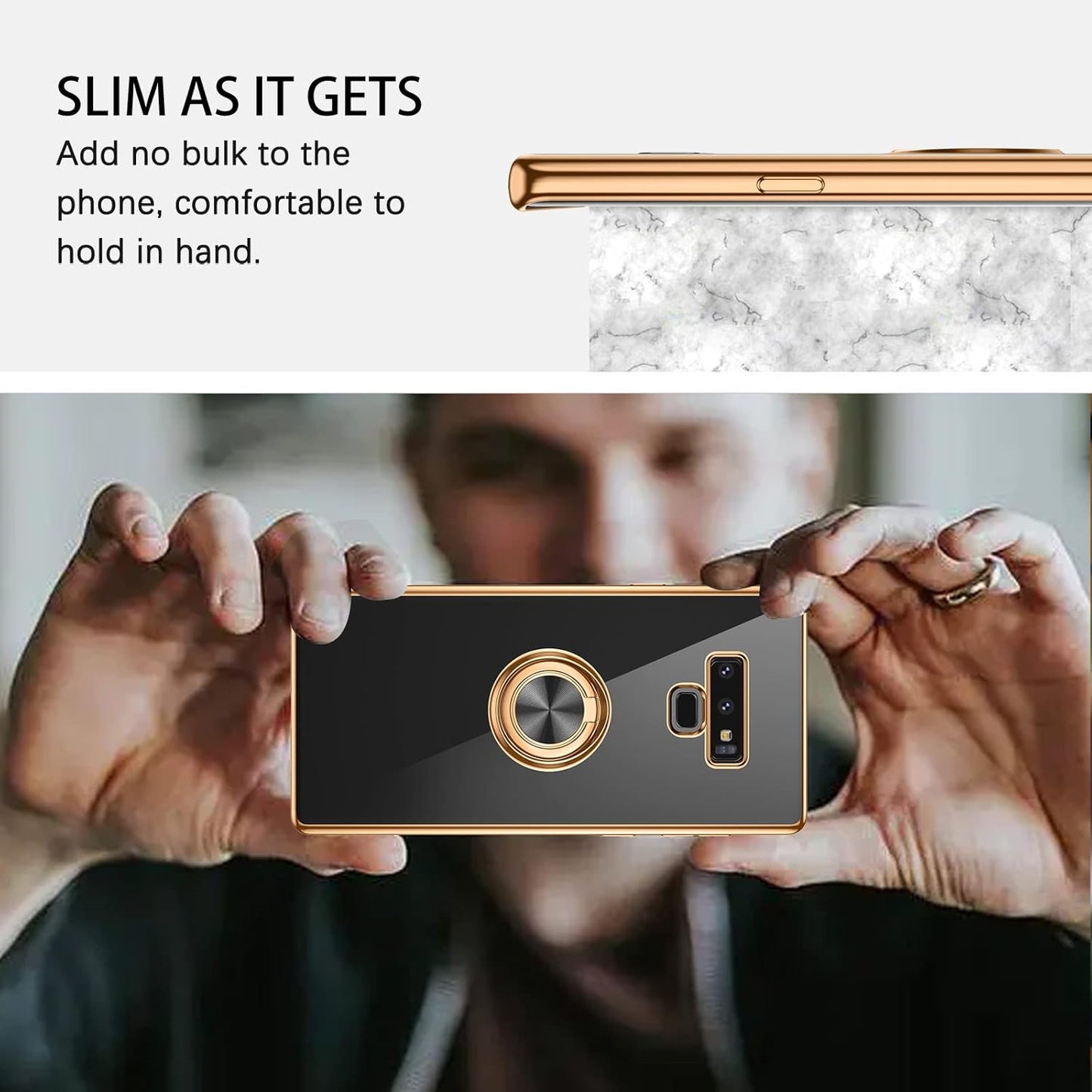 DUEDUE for Samsung Galaxy Note 9 Case with Ring Holder Kickstand 360 Degree Rotation Magnetic Car Finger Soft TPU Slim Cover Shockproof Protective Phone Case for Samsung Note 9 6.4 Inch, Black