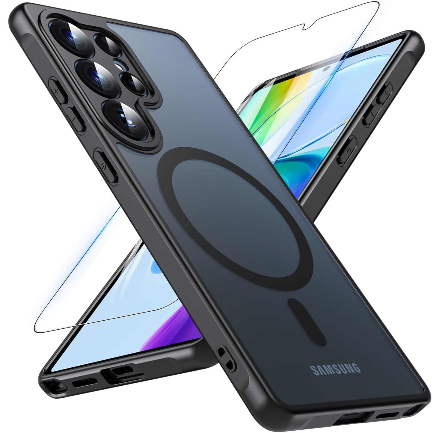 OWKEY Bumper Cover for Samsung Galaxy S23 Plus Black | 6.6'', Translucent, Slim, Magsafe Compatible, Military Grade Shockproof