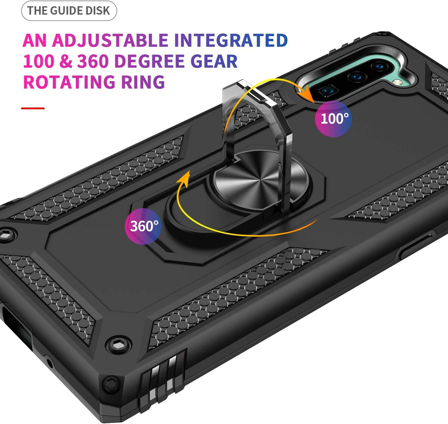 for Samsung Galaxy Note 10 Case, Note10 Case with HD Screen Protectors, Military-Grade Metal Ring Holder Kickstand 15ft Drop Tested Shockproof Cover Case for Samsung Note 10 (2019) Black
