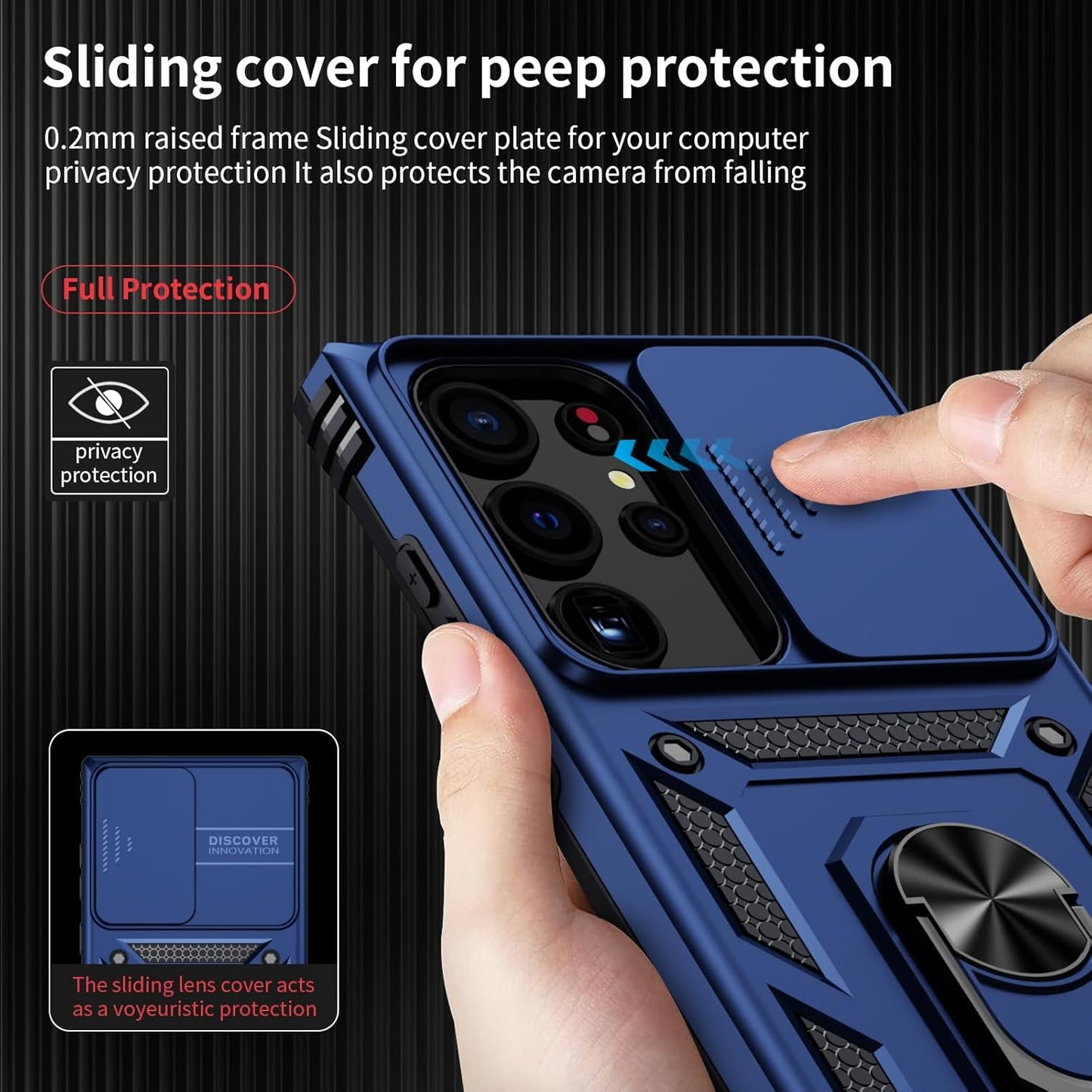 Weycolor Samsung Galaxy S23 Ultra Protective Phone Case Navy Blue | Camera Lens Cover, 10 FT Military Grade Drop Protection, Magnetic Ring Holder, Kickstand