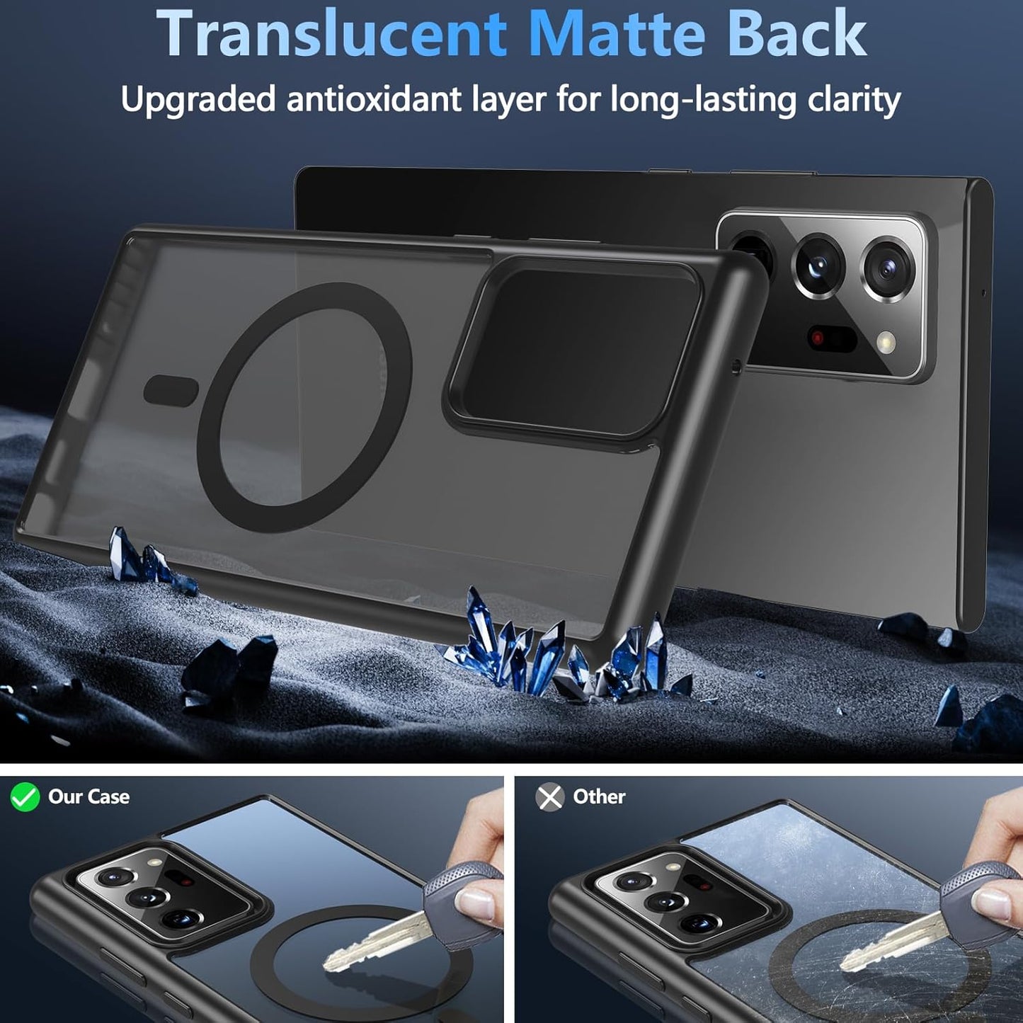OWKEY for Samsung Galaxy Note 20 Ultra Case, Compatible with MagSafe, Magnetic Phone Case Military Shockproof Translucent Back Protective Cover for Galaxy Note 20 Ultra Case (Black)