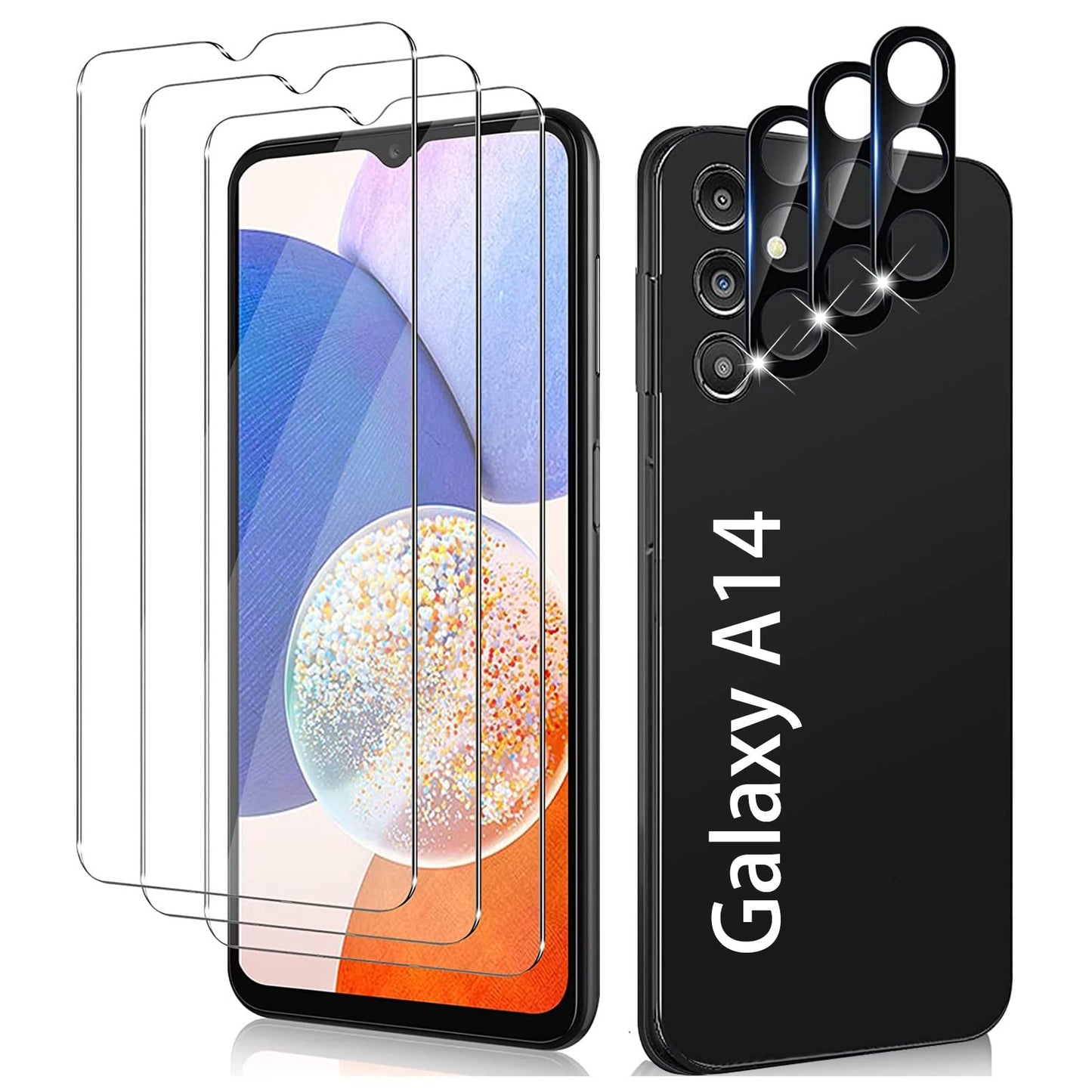 [4+3 Pack Screen Protector Compatible with Galaxy A15 5G, 4 Tempered Glass with 3 Camera Lens Protectors, High Clarity, Anti-Shatter, Bubble Free