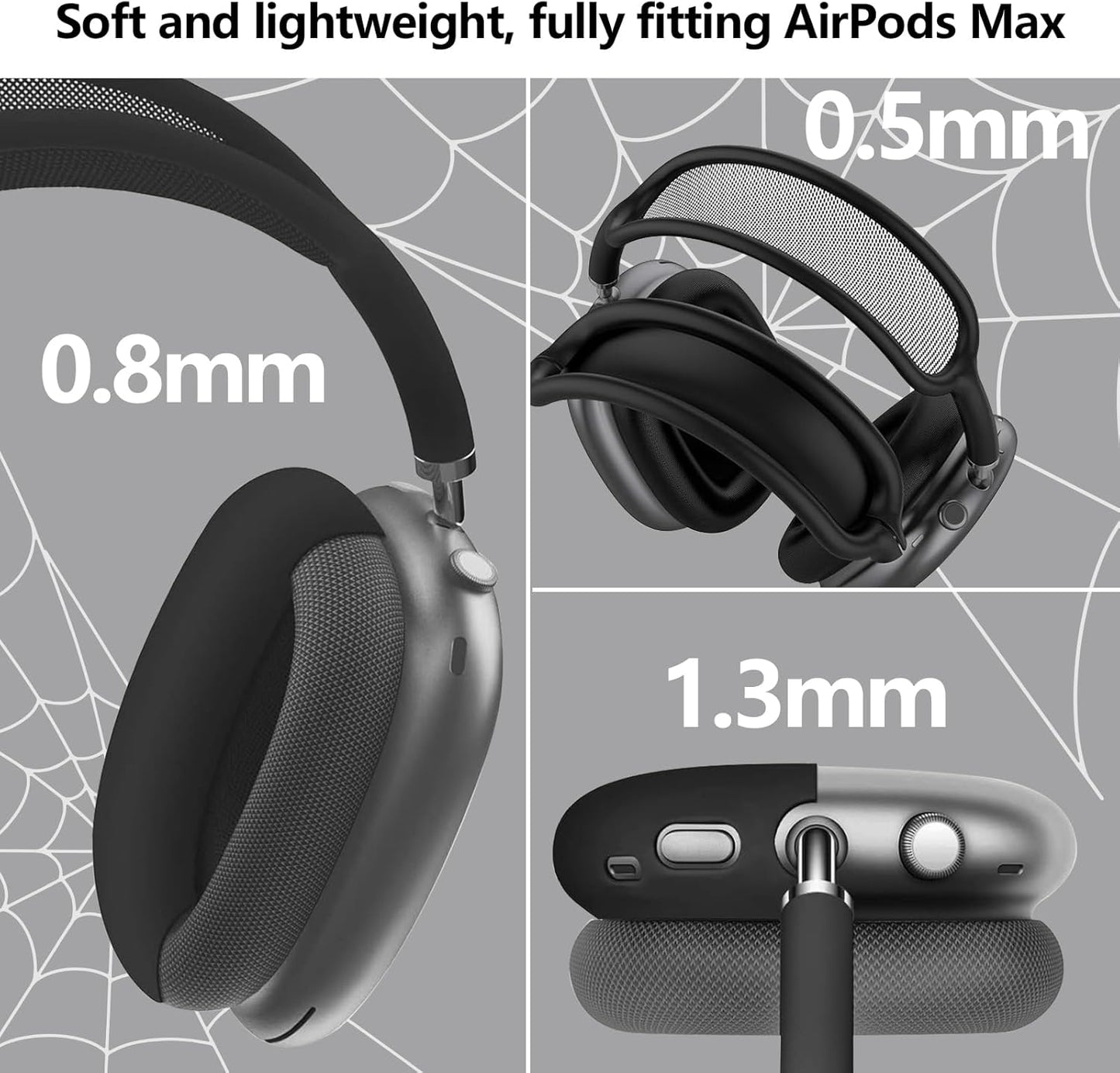 3-in-1 Silicone Case Cover for AirPods Max Headphones, Apple AirPod Max Accessory Protective Cover, Headband/Ear Cups/Ear Pad Covers, Anti-Scratch and Sweatproof