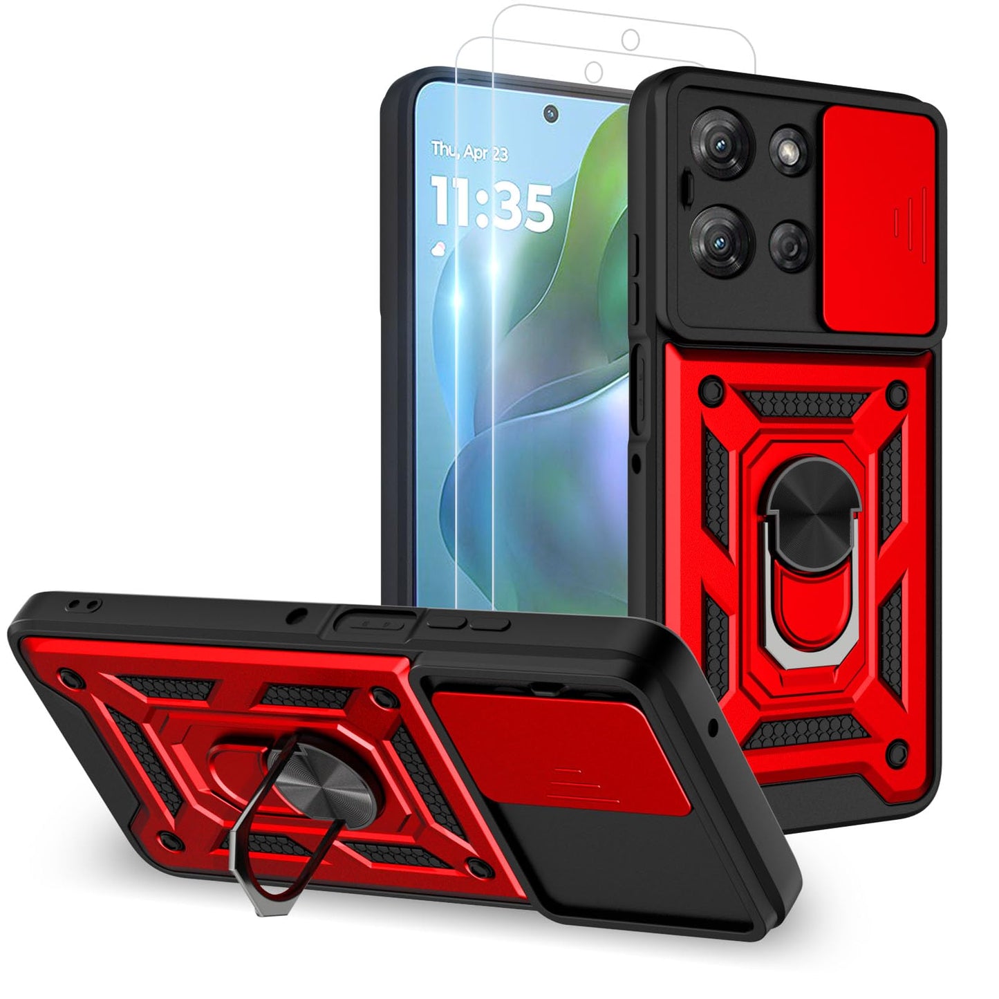 for Moto G 2025 Case:Moto G 2025 Phone Case with 2PC Screen Protector,Sliding Camera Cover and Multi Angle Stand for Moto G 5G 2025 Case,Blue