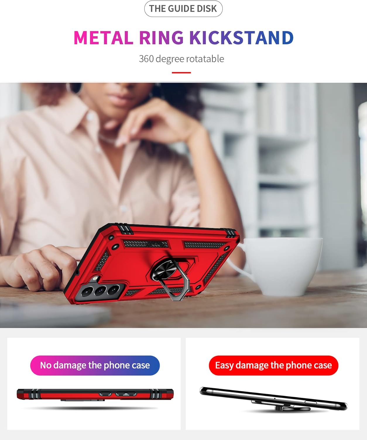 Military Grade Drop Impact for Samsung Galaxy S22 Plus Case 360 Metal Rotating Ring Kickstand Holder Armor Heavy Duty Shockproof Case for Galaxy S22+ Plus Phone Case (Red)