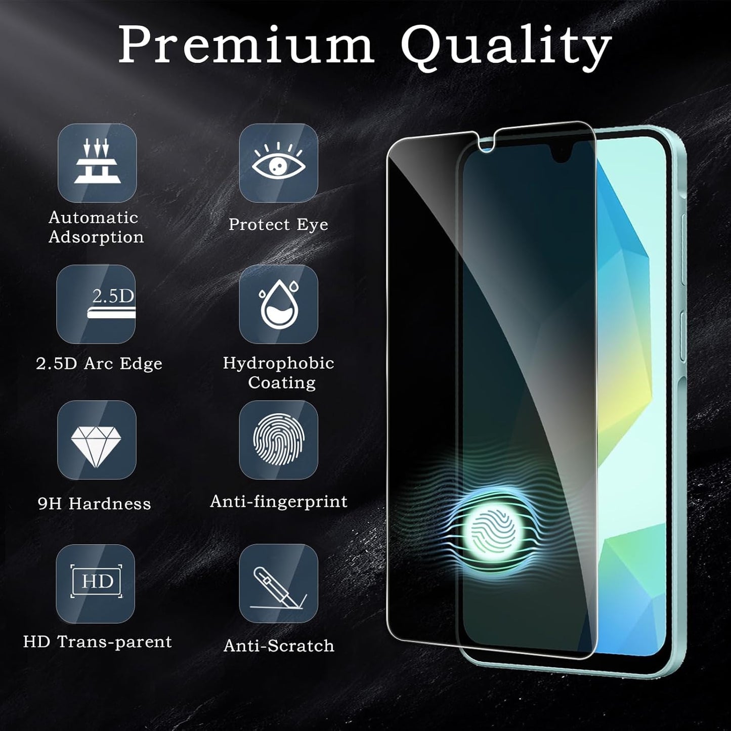 Privacy Screen Protector for Samsung Galaxy A16, Shatterproof Tempered Glass Accessories, Anti Spy Tempered Glass Film, Case Friendly Ultra Resistant 9H Hardness Anti-Glare HD Black -3 Pack