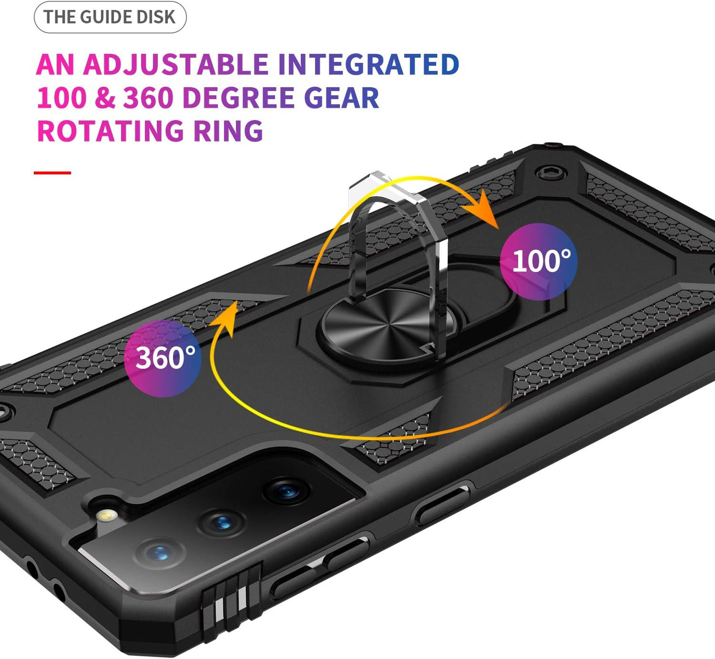 Androgate Case Cover Case for Samsung Galaxy S21 5G Black | with HD Screen Protectors, Military-Grade, Metal Ring Holder, Kickstand, 15ft Drop Tested, Shockproof