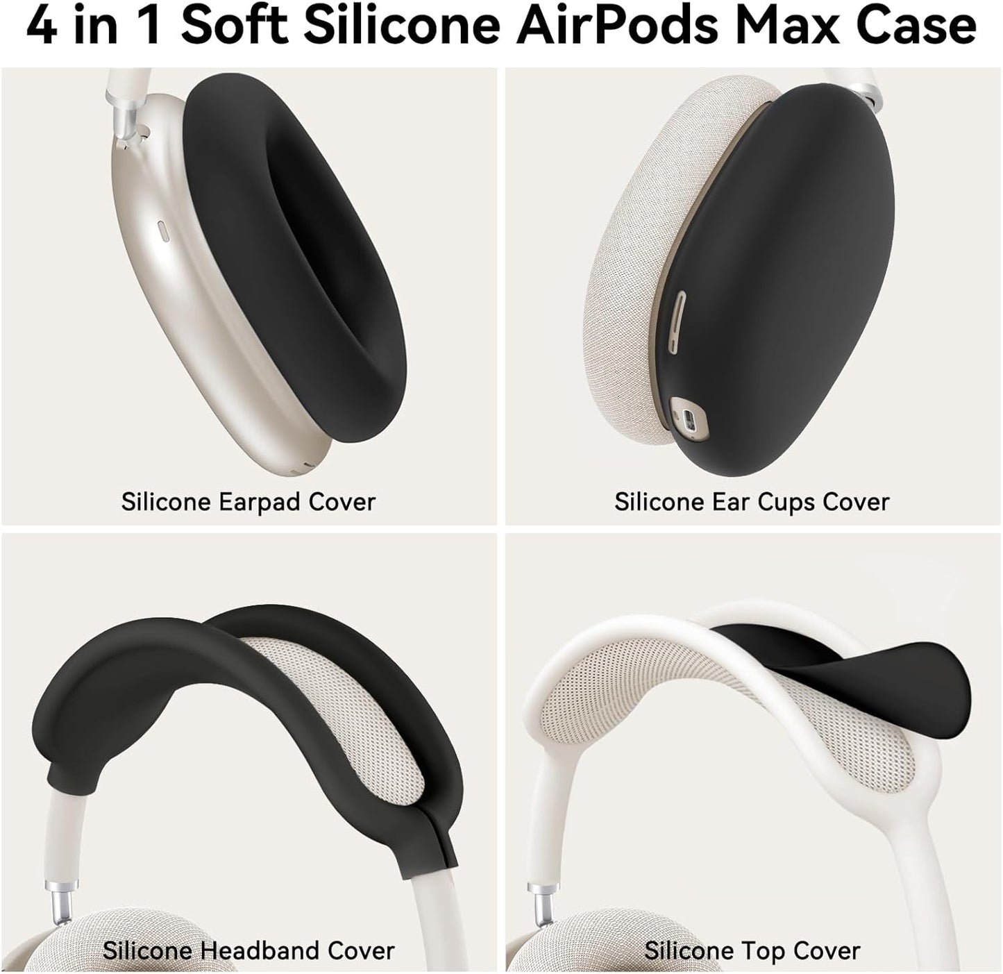 Silicone Case Cover for AirPods Max Headphones, Ear Pad Case Cover/Ear Cups Cover/Headband Cover for AirPod Max (USB-C/Lightning)(2024/2020),Accessories Silicone Protector for Apple AirPods Max, Black