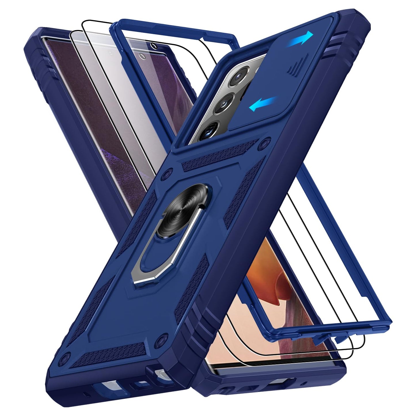 for Samsung Galaxy Note 20 Ultra Case with Screen Protector*2, Note 20 Ultra Phone Case Build in 360° Rotating Ring Kickstand, Military Grade Protective Cover for Note 20 Ultra Phone Black