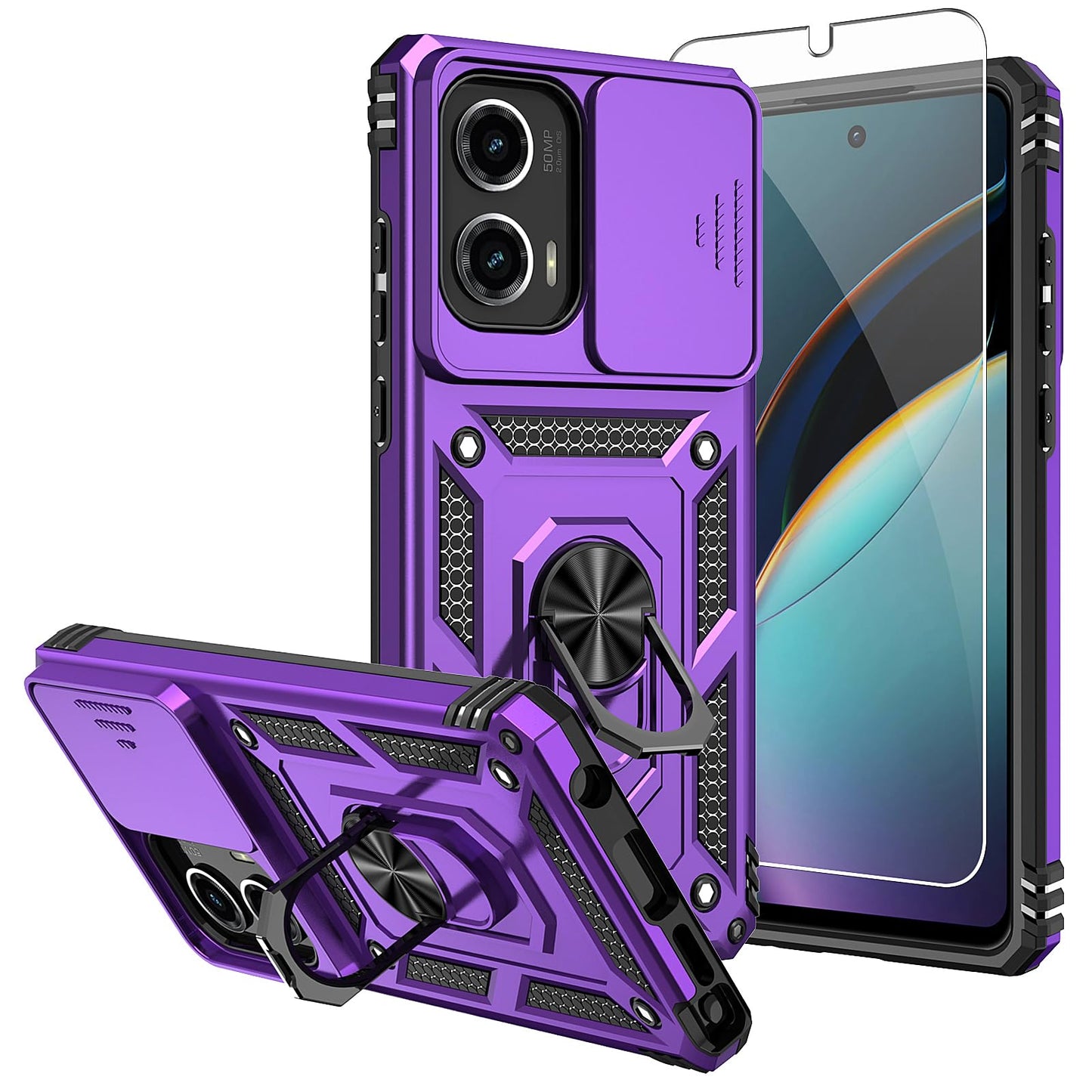 SMKY for Moto G Stylus 5G 2025 Case,with Screen Protectors and Camera Cover,16ft.Drop Tested Cover with Magnetic Kickstand Protective Case for Moto G Stylus 5G 2025, Blue