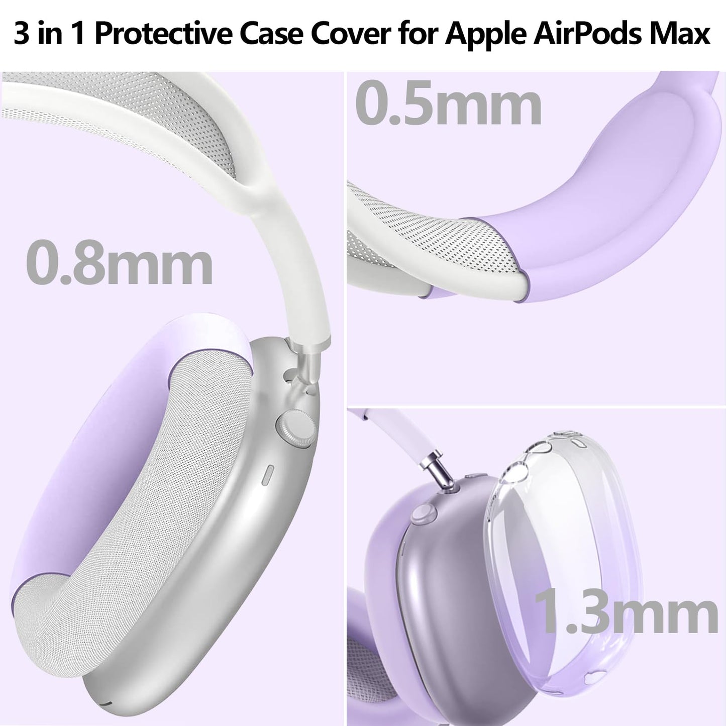 3-in-1 Silicone Case Cover for AirPods Max Headphones, Apple AirPod Max Accessory Protective Cover, Headband/Ear Cups/Ear Pad Covers, Anti-Scratch and Sweatproof