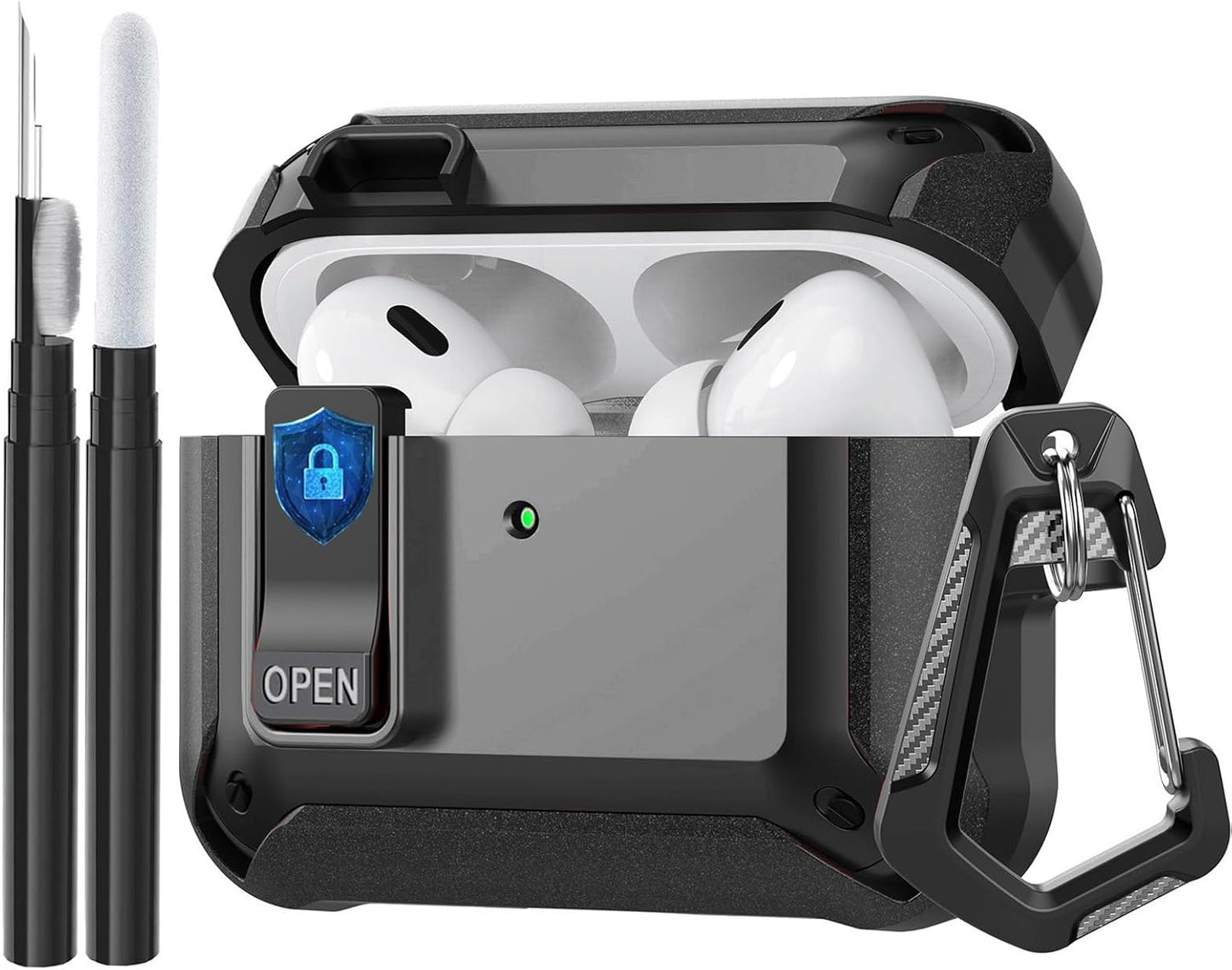 Compatible with AirPods Pro 3 Case Lock 2025, Shockproof AirPods iPod Pro 3rd Generation Protective Case Cover for Men Women with Cleaning Kit&Carabiner Black