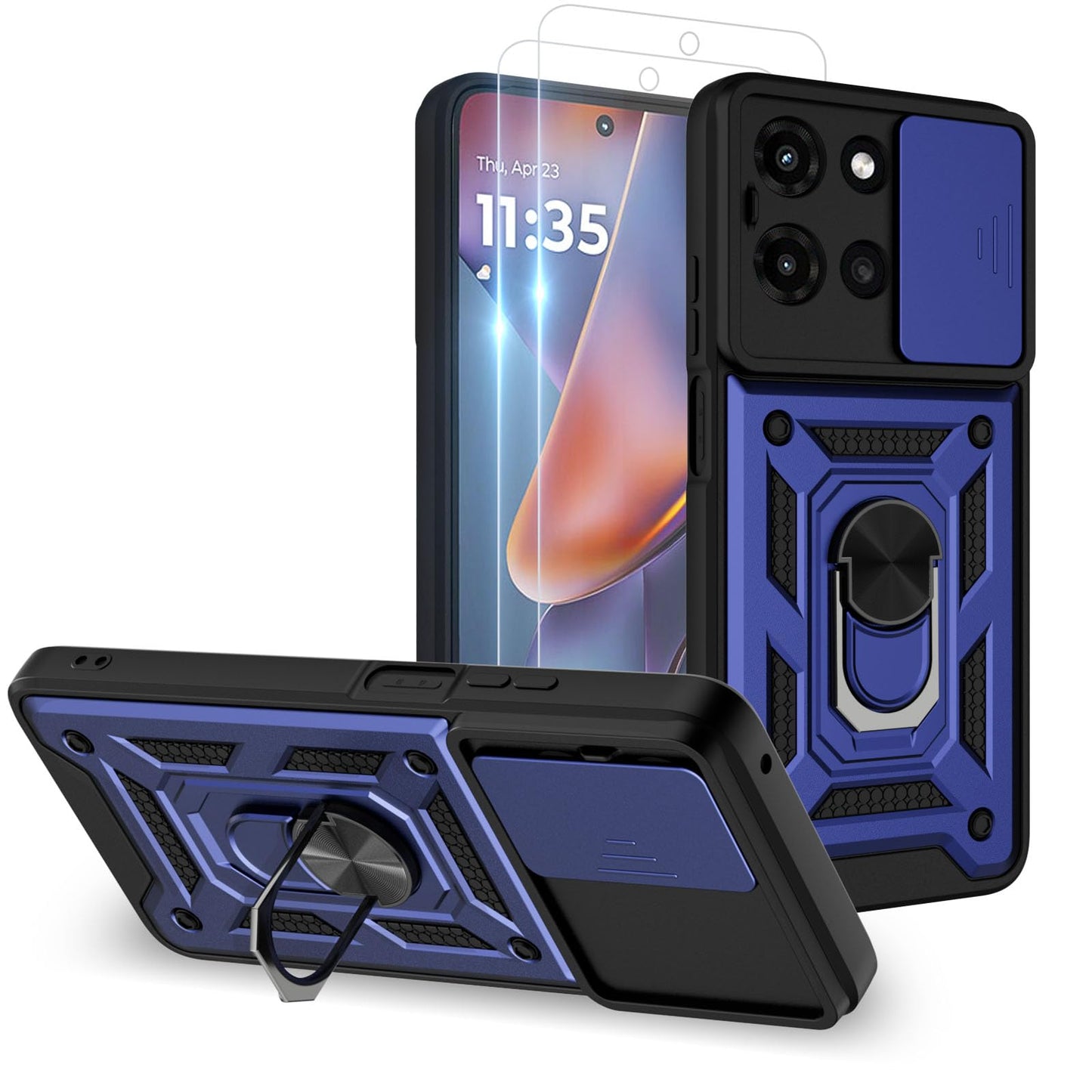 for Moto G Stylus 2025 Case: with 2PC Screen Protector,Sliding Camera Cover and Multi Angle Stand for Motorola Moto G Stylus 5G 2025 Case,Blue