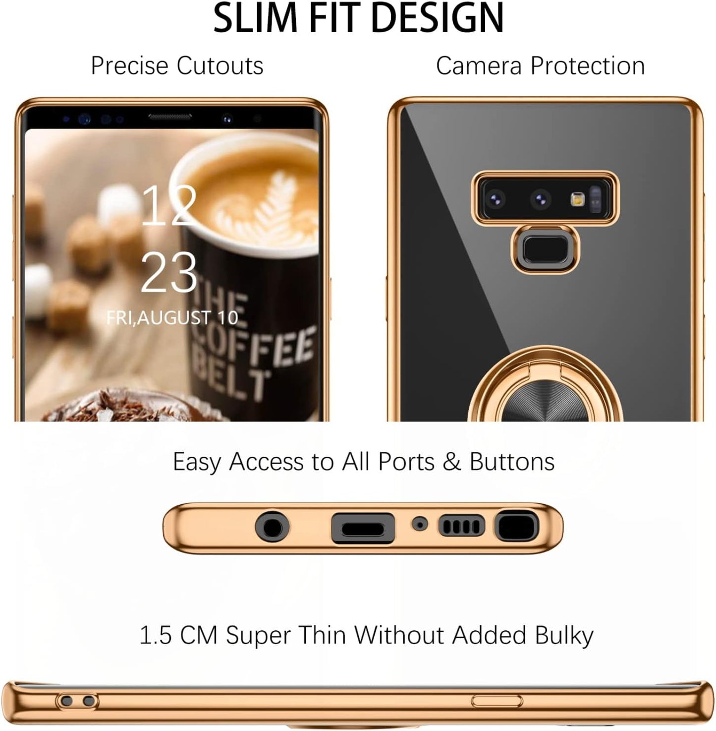 DUEDUE for Samsung Galaxy Note 9 Case with Ring Holder Kickstand 360 Degree Rotation Magnetic Car Finger Soft TPU Slim Cover Shockproof Protective Phone Case for Samsung Note 9 6.4 Inch, Black