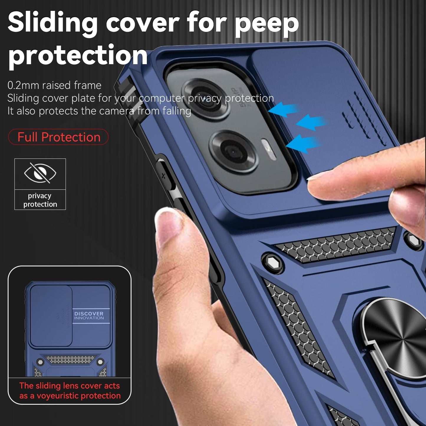 AYMECL for Moto G Stylus 5G 2024 Case with 2 Pcs Explosion-Proof Film, Slide Camera Cover Protective Case with Magnetic Ring Kickstand - Blue