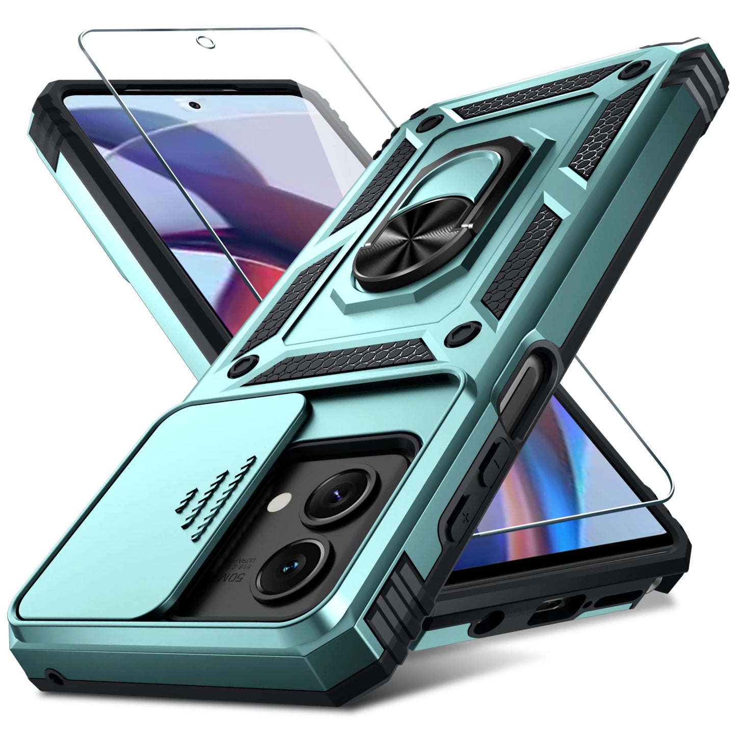 Janmitta Compatible with Moto G Stylus 5G 2024 Case Built in Slide Camera Lens Cover+Screen Protector+Finger Ring Holder Kickstand,Heavy Duty Shockproof Full Body Protective Phone Cover,Black