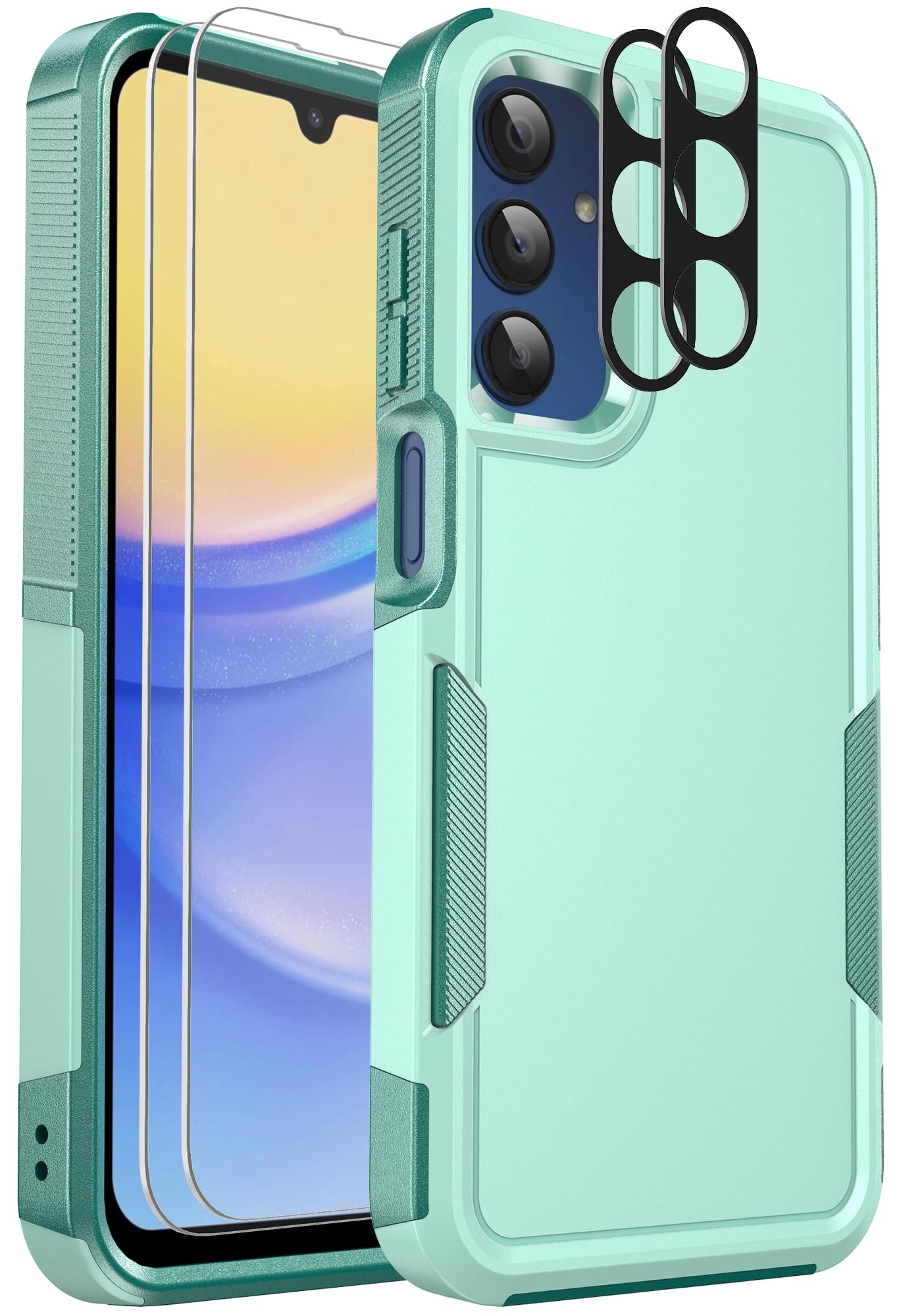 Ezanmull Phone Case for Samsung Galaxy A15 5G Black | 15 FT Military Grade Drop Protection, Glass Screen Protector, Camera Lens Protector, Non-Slip, Shockproof Case