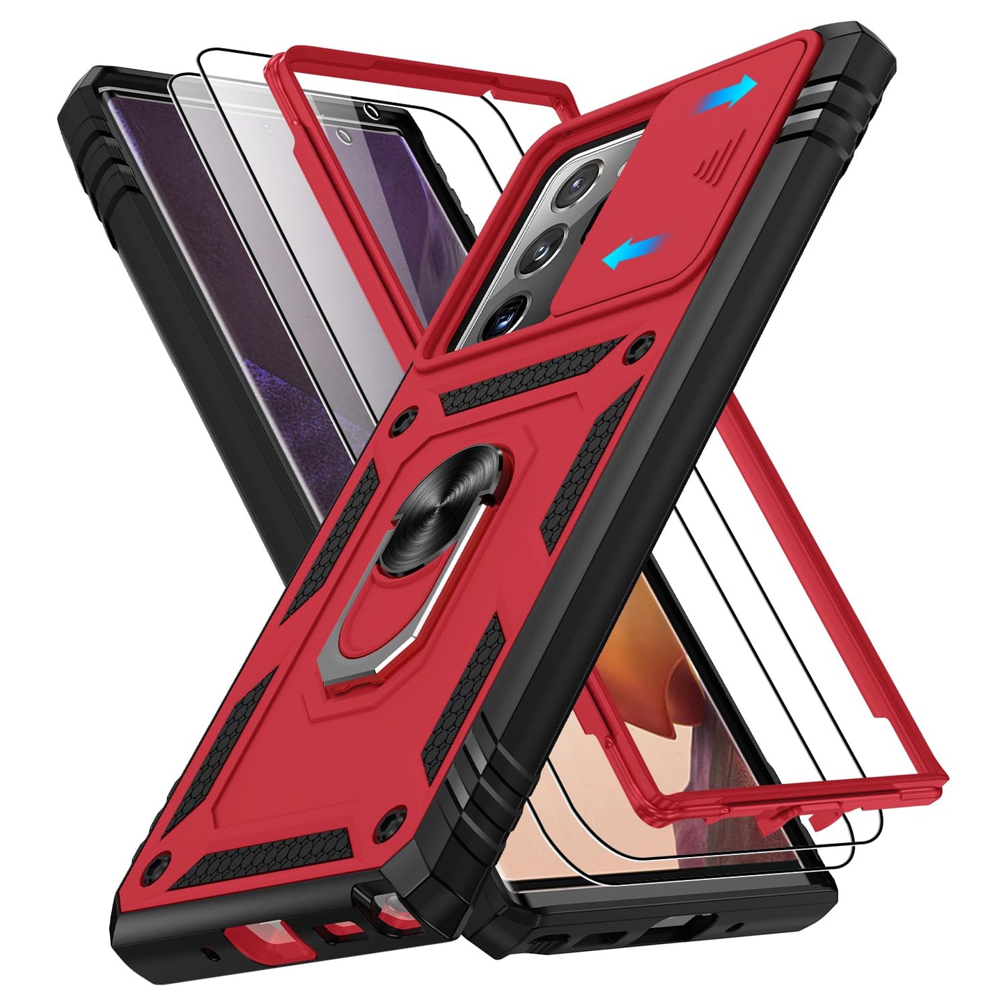 for Samsung Galaxy Note 20 Ultra Case with Screen Protector*2, Note 20 Ultra Phone Case Build in 360° Rotating Ring Kickstand, Military Grade Protective Cover for Note 20 Ultra Phone Black