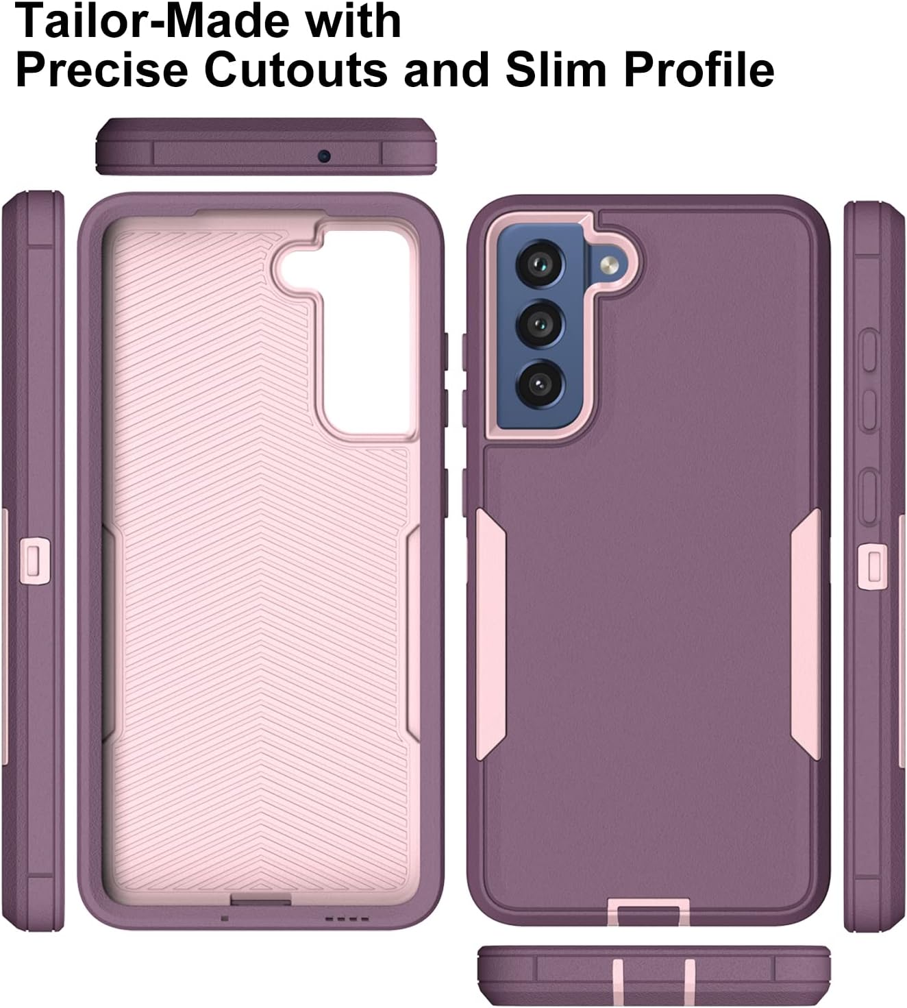 Dahkoiz for Samsung Galaxy S21 FE 5G Case, and Glass Screen Protector, Dust Proof Port Cover, Full Body Protection Durable Rubber Cover Phone Case, Purple