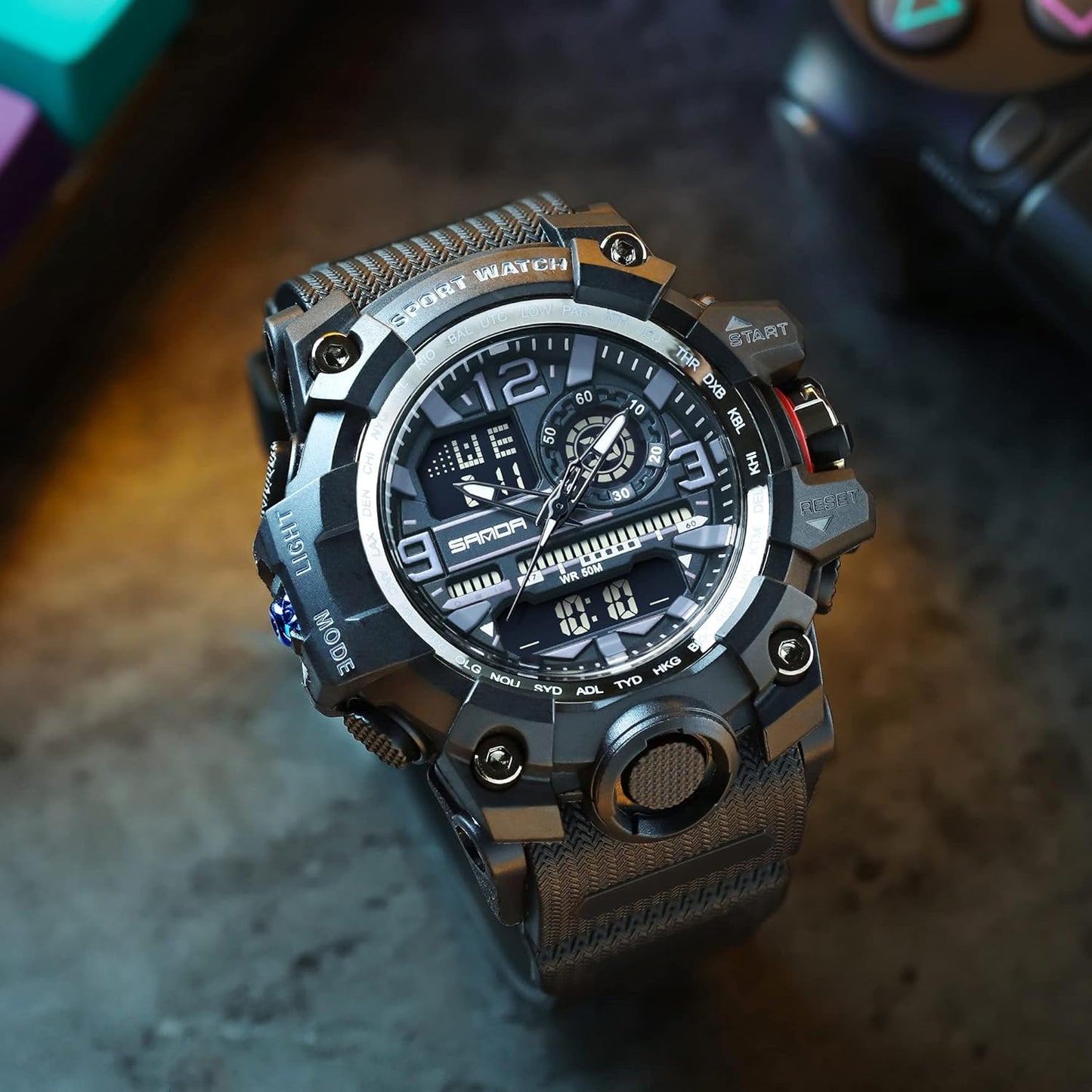 KXAITO Men's Watches Sports Outdoor Waterproof Military Watch Date Multi Function Tactics LED Face Alarm Stopwatch for Men 3133
