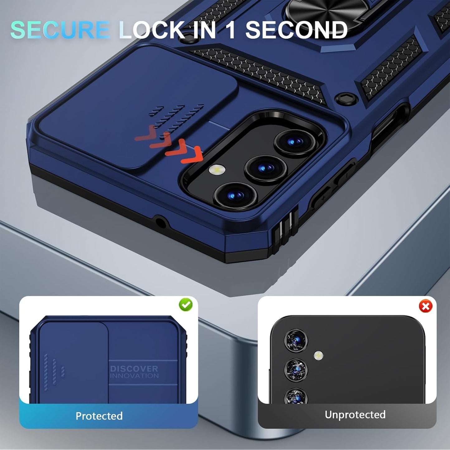 for Samsung Galaxy A13 5G Case, Galaxy A13 5G Phone Case,Slide Camera Cover HD Screen Protector Military Grade Magnetic Ring Holder Shockproof Kickstand Protective Case, Navy Blue