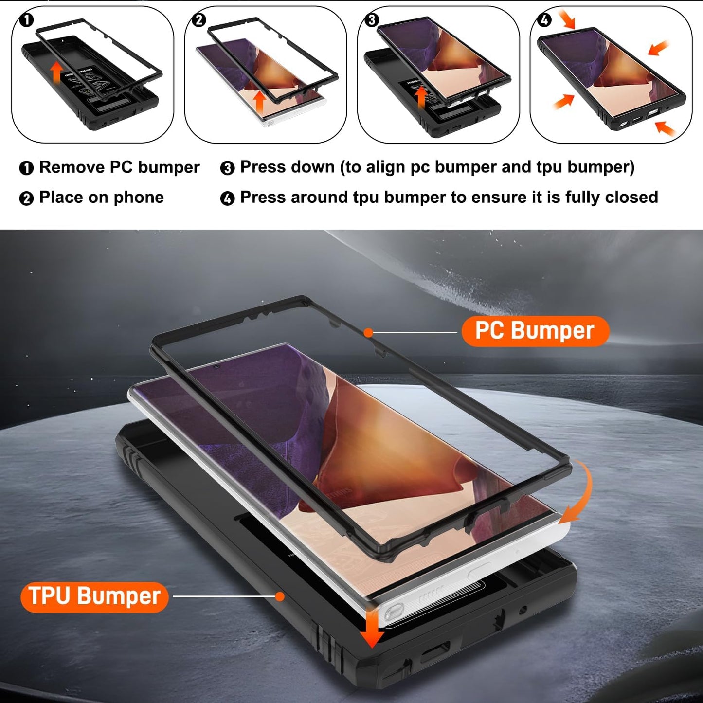 for Samsung Galaxy Note 20 Ultra Case with Screen Protector*2, Note 20 Ultra Phone Case Build in 360° Rotating Ring Kickstand, Military Grade Protective Cover for Note 20 Ultra Phone Black
