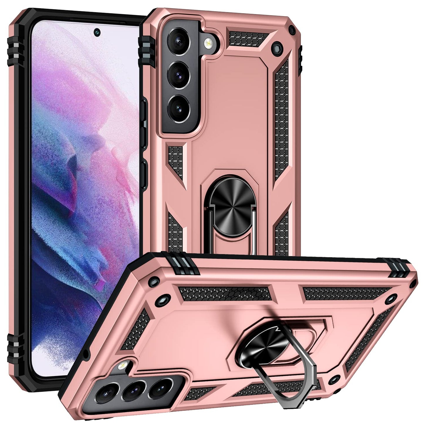 Military Grade Drop Impact for Samsung Galaxy S22 Plus Case 360 Metal Rotating Ring Kickstand Holder Armor Heavy Duty Shockproof Case for Galaxy S22+ Plus Phone Case (Red)