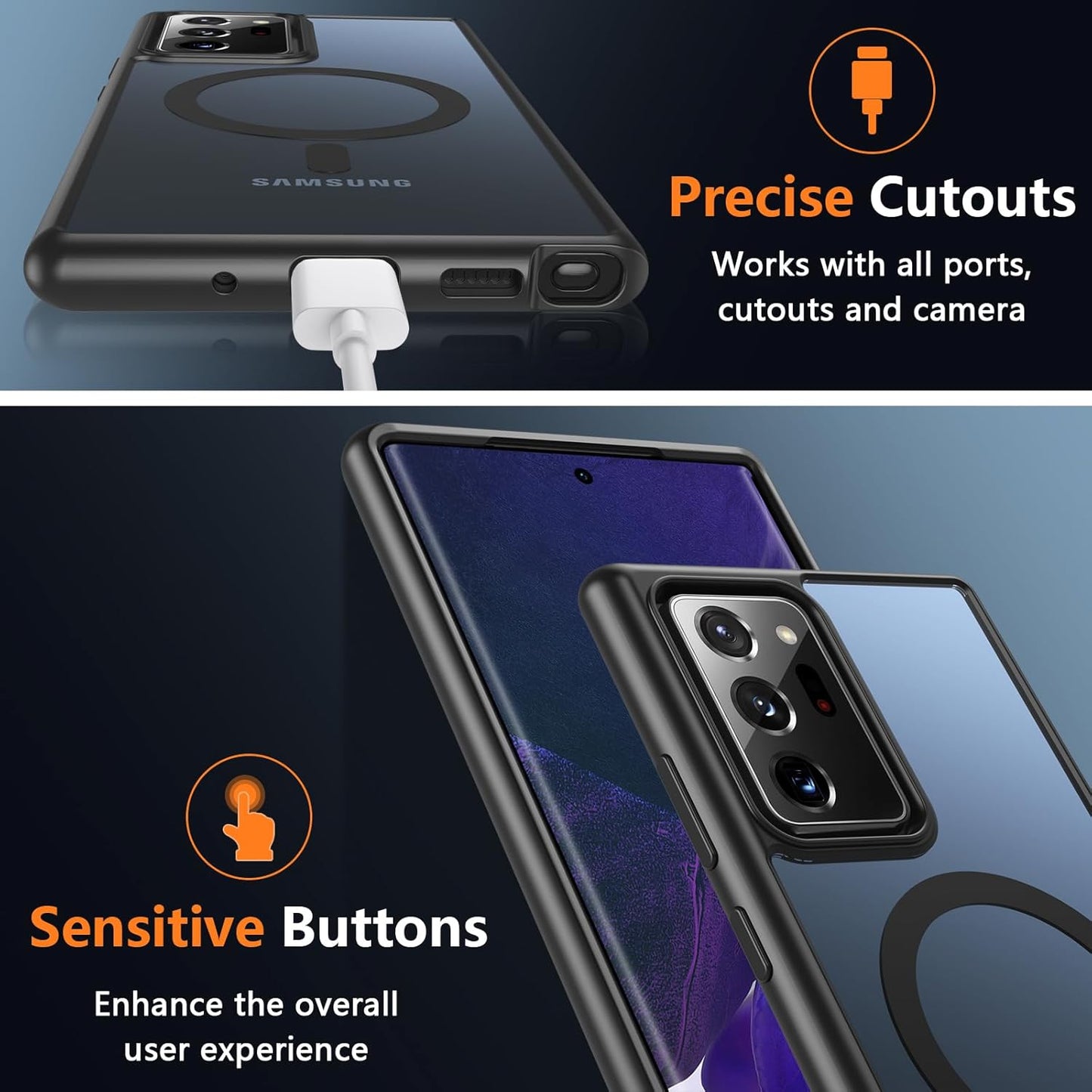 OWKEY for Samsung Galaxy Note 20 Ultra Case, Compatible with MagSafe, Magnetic Phone Case Military Shockproof Translucent Back Protective Cover for Galaxy Note 20 Ultra Case (Black)