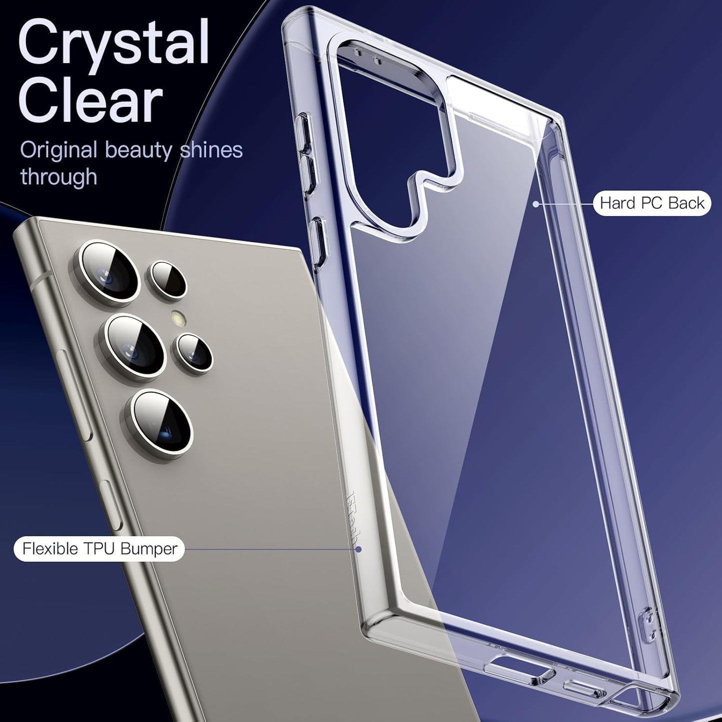 JETech Case for Samsung Galaxy S24 Ultra 5G, Non-Yellowing Shockproof Bumper Protective Phone Cover, Anti-Scratch Hard PC Back (Clear)