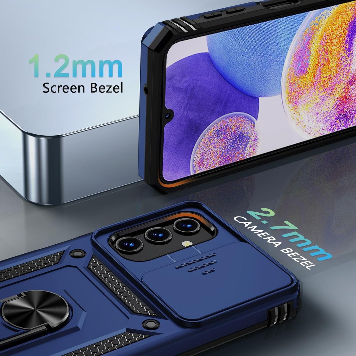 for Samsung Galaxy A13 5G Case, Galaxy A13 5G Phone Case,Slide Camera Cover HD Screen Protector Military Grade Magnetic Ring Holder Shockproof Kickstand Protective Case, Navy Blue