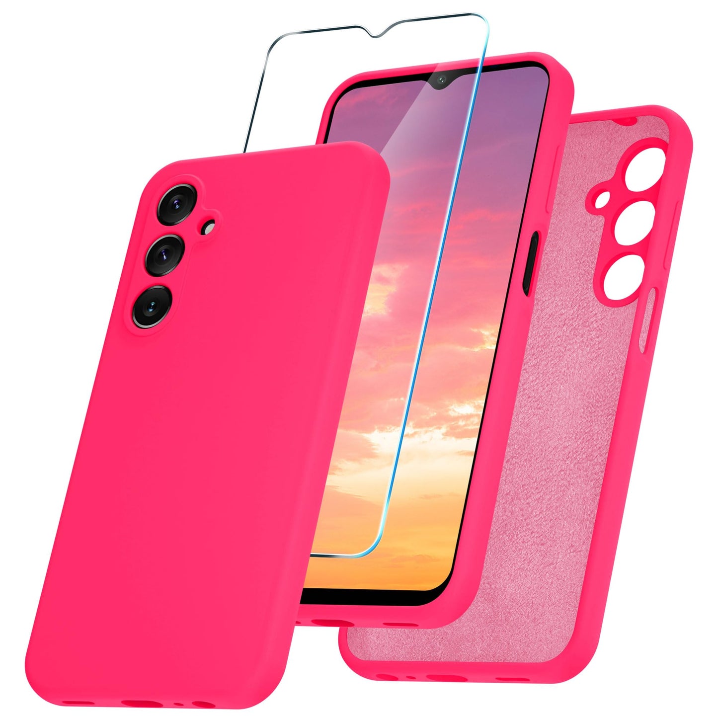 for Samsung Galaxy A15 5G Case, Silicone Phone Case with 1 Screen Protector, Soft Anti-Scratch Microfiber Lining, Full Body Shockproof Slim Cover, Lavender Purple