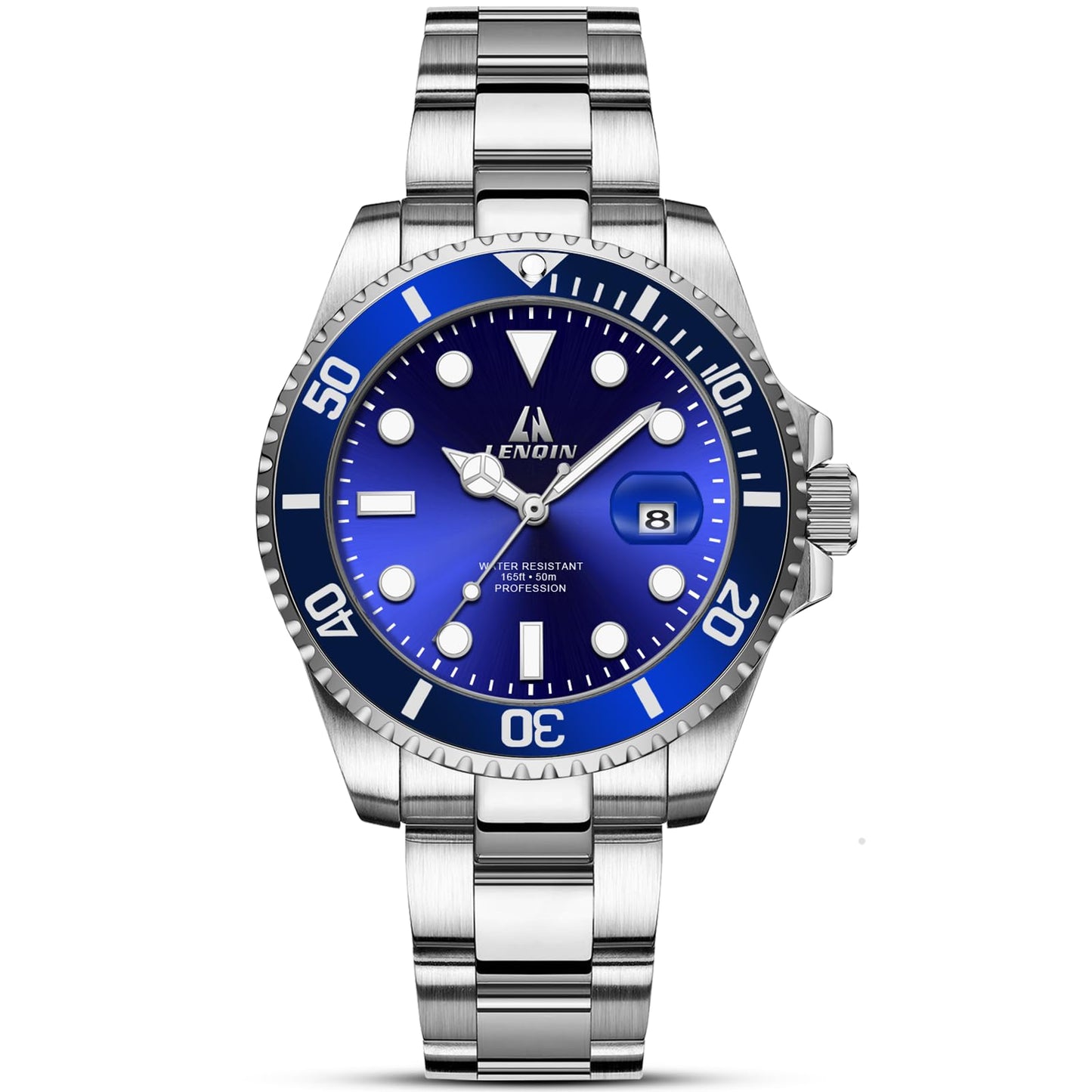LN LENQIN Mens Watches Stainless Steel Waterproof Analog Quartz Watch for Men with Date Luminous Fashion Wristwatch