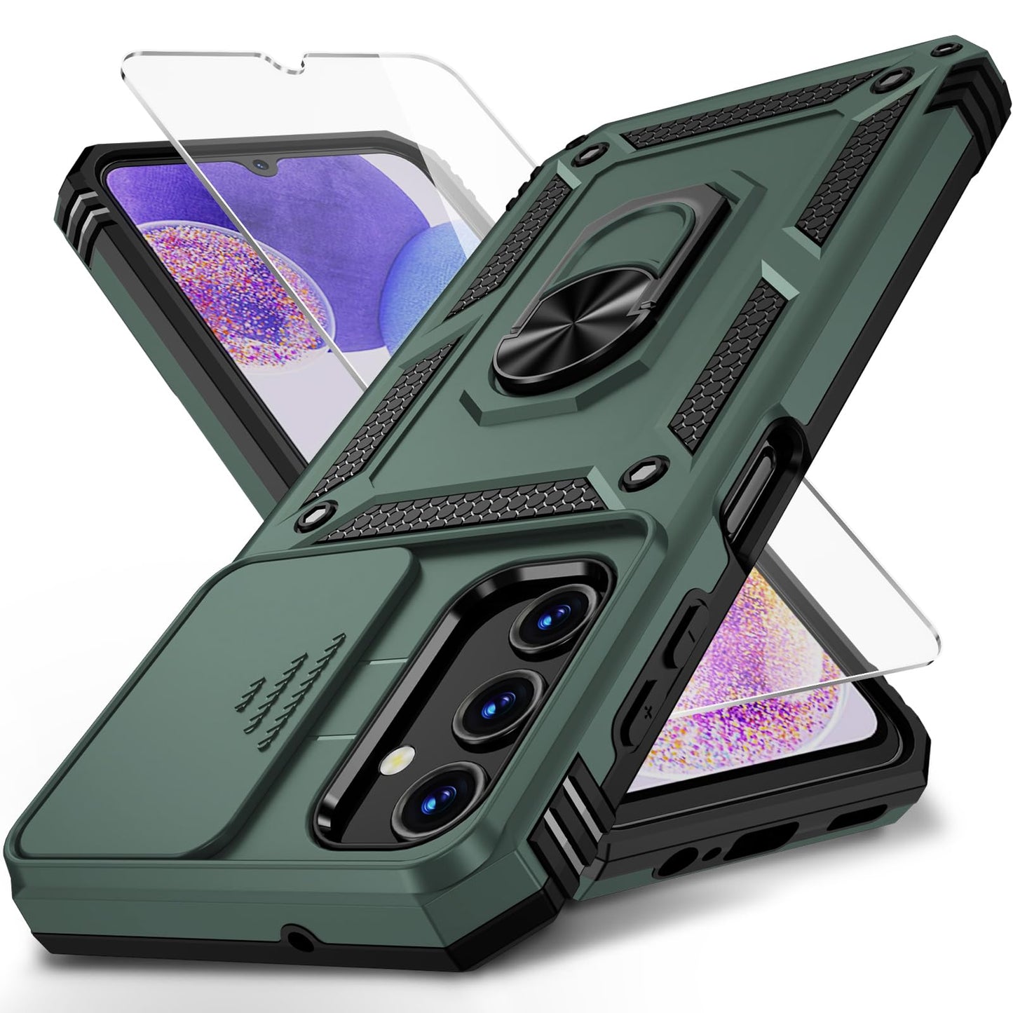 for Samsung Galaxy A13 5G Case, Galaxy A13 5G Phone Case,Slide Camera Cover HD Screen Protector Military Grade Magnetic Ring Holder Shockproof Kickstand Protective Case, Navy Blue