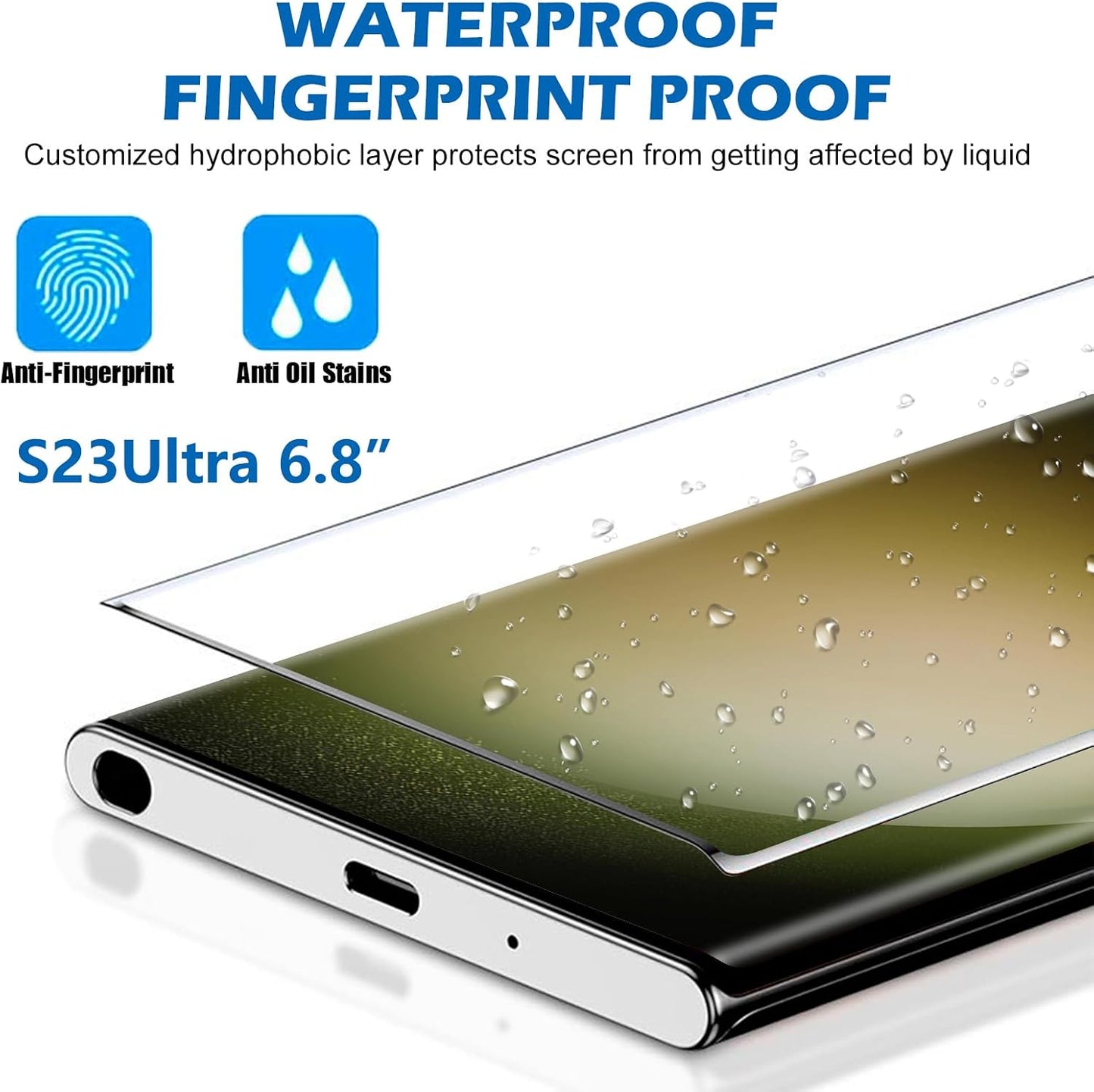3 Pack Galaxy S23 Ultra Screen Protector, HD Clear Tempered Glass, Fingerprint Unlock, 3D Curved, Scratch Resistant, No Bubble for Samsung Galaxy S23 Ultra 5G Glass Screen Protector