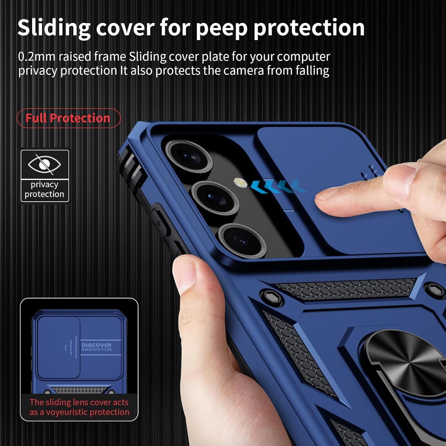 Weycolor for Samsung Galaxy S23 Plus Case with Camera Lens Cover, 10 FT Military Grade Drop Protection, Magnetic Ring Holder Kickstand Protective Phone Case, Navy Blue