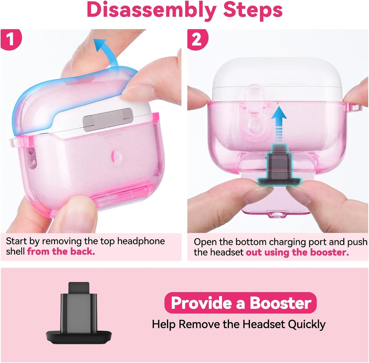 with Safety Lock for AirPods Pro 3 Case 2025,Clear Cases with Phone Stand & Cleaning Kit,Soft TPU Cover for Airpods Pro 3rd Generation Case,Cute Bling Keychain for Women Girls-Glitter Pink