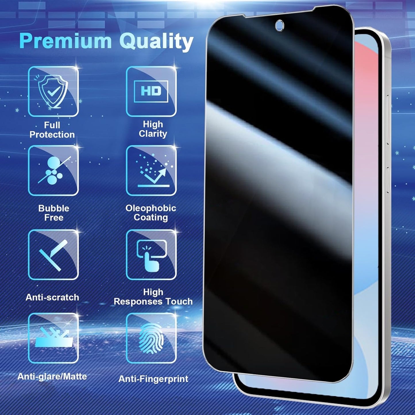 2+2 Pack Privacy Screen Protector Compatible with Galaxy S24 FE 5G - 2 Tempered Film + 2 Camera Lens Glass - High Clarity - Bubble Free - Anti-Spy Protection - Anti-Shatter